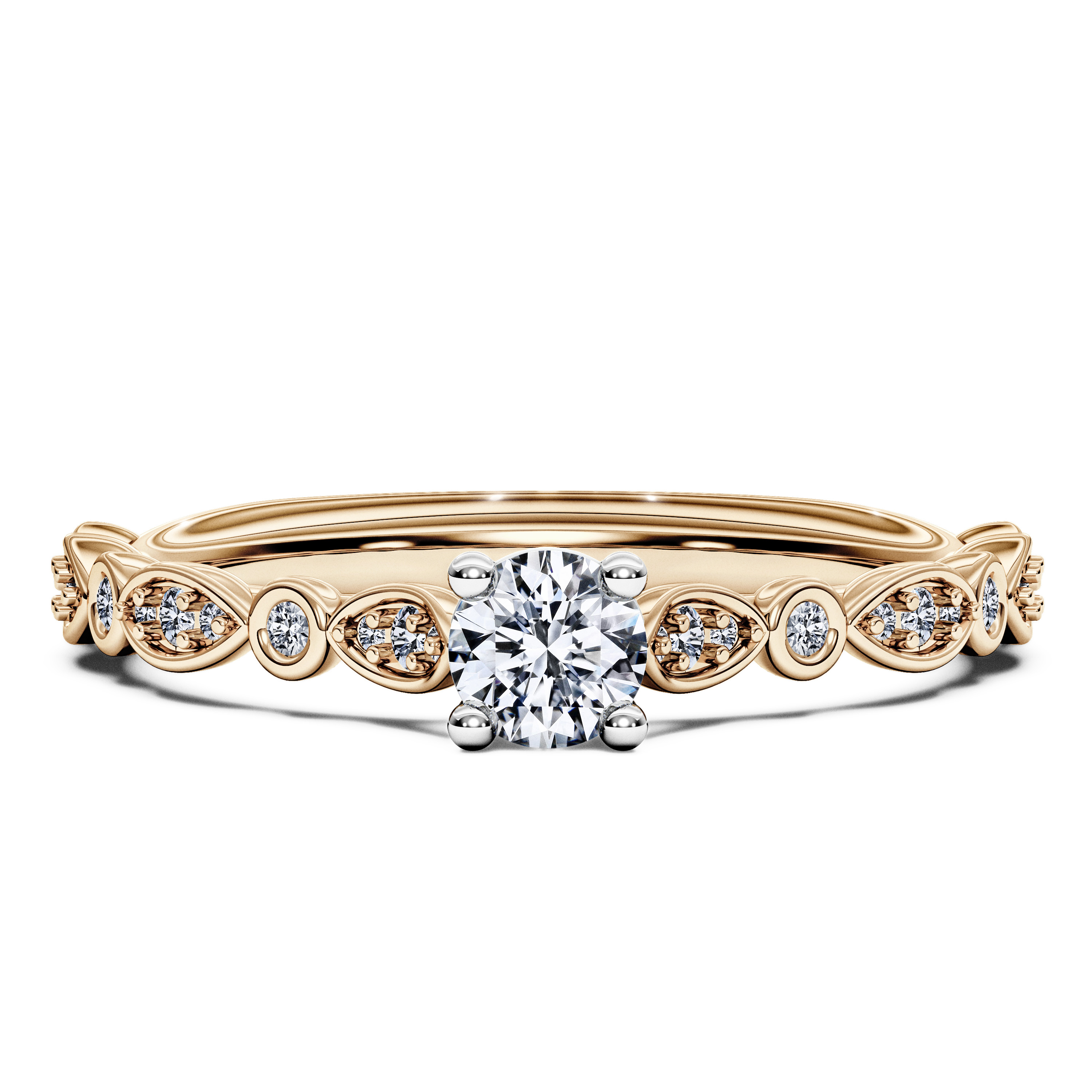 Pixie Side Stones Diamond Engagement Ring in 18ct Yellow Gold with Round Centre Stone Alternate shot 2