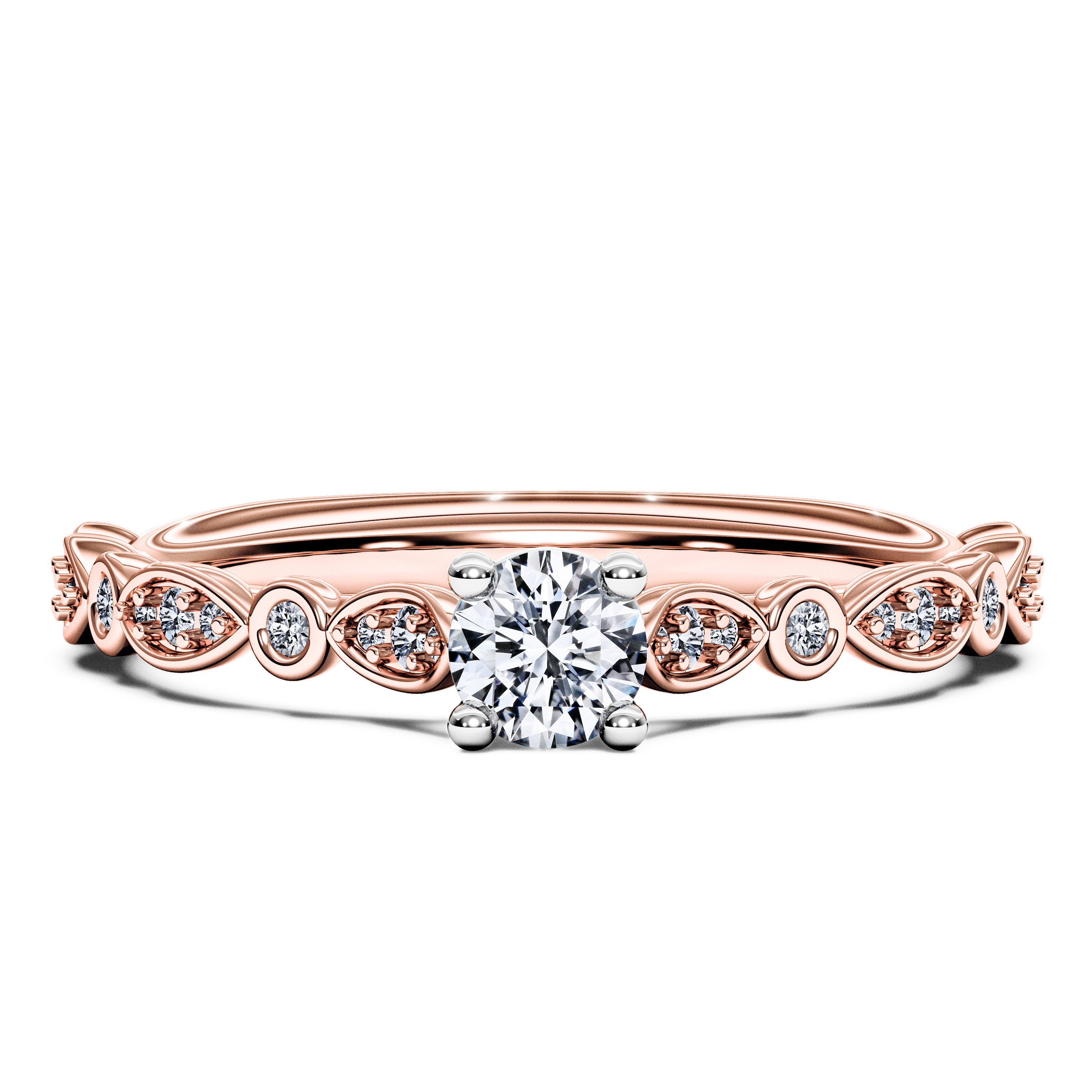 Side Stones, 18ct Rose Gold Diamond Engagement Ring Pixie Sidestones Ring Round