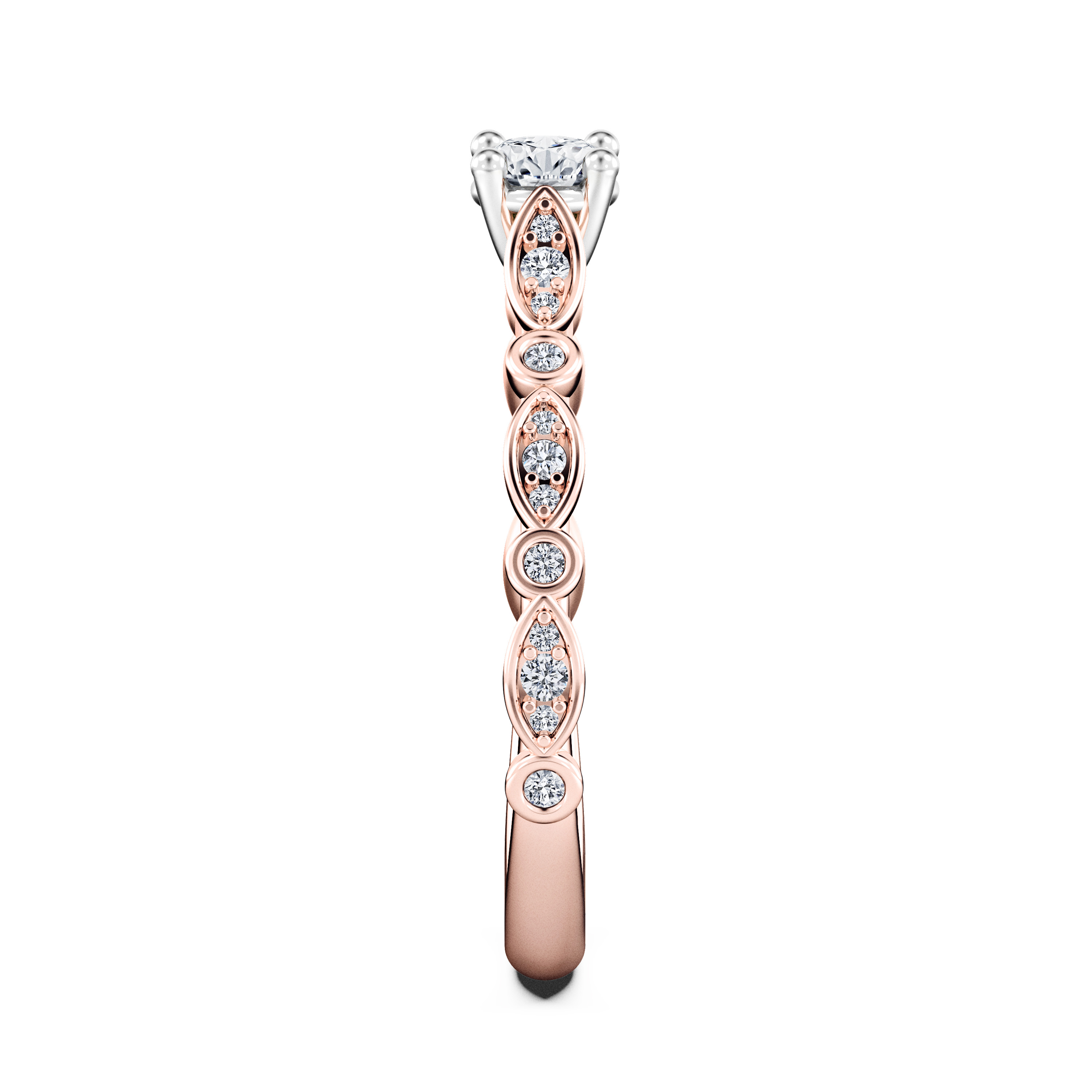 Pixie Side Stones Diamond Engagement Ring in 18ct Rose Gold with Round Centre Stone Alternate shot 3