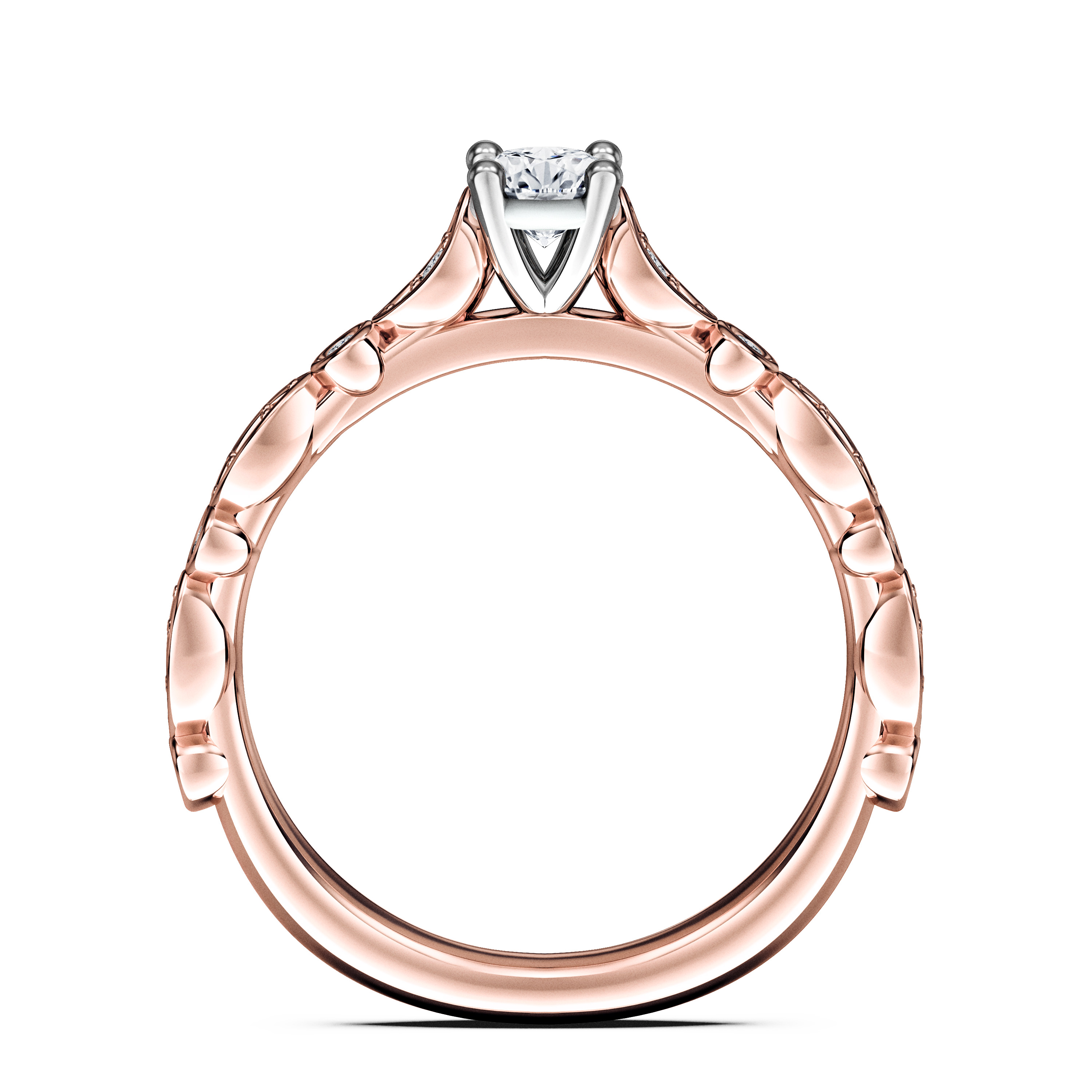 Pixie Side Stones Diamond Engagement Ring in 18ct Rose Gold with Round Centre Stone Alternate shot 4