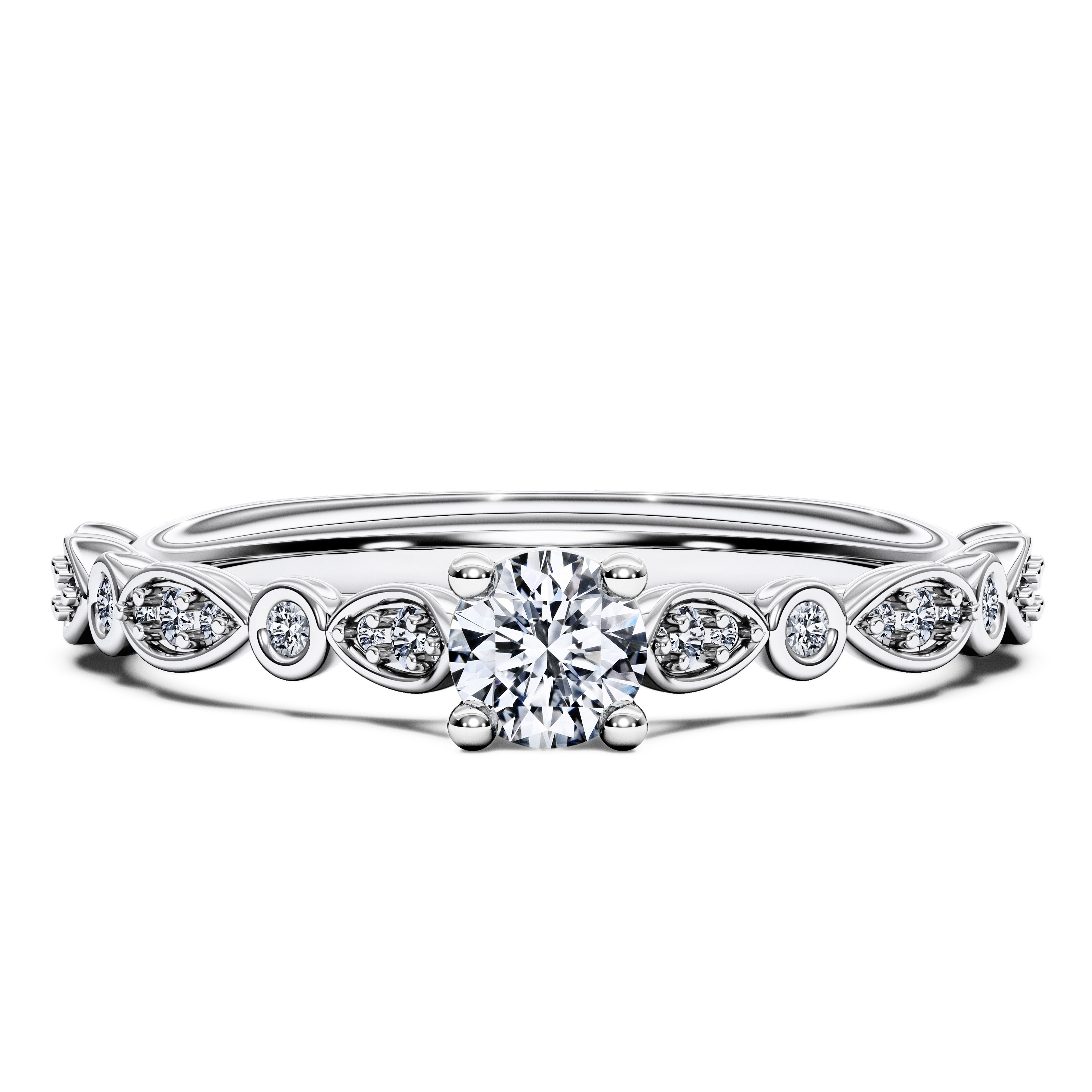 Side Stones, 18ct White Gold Diamond Engagement Ring Pixie Sidestones Ring Round