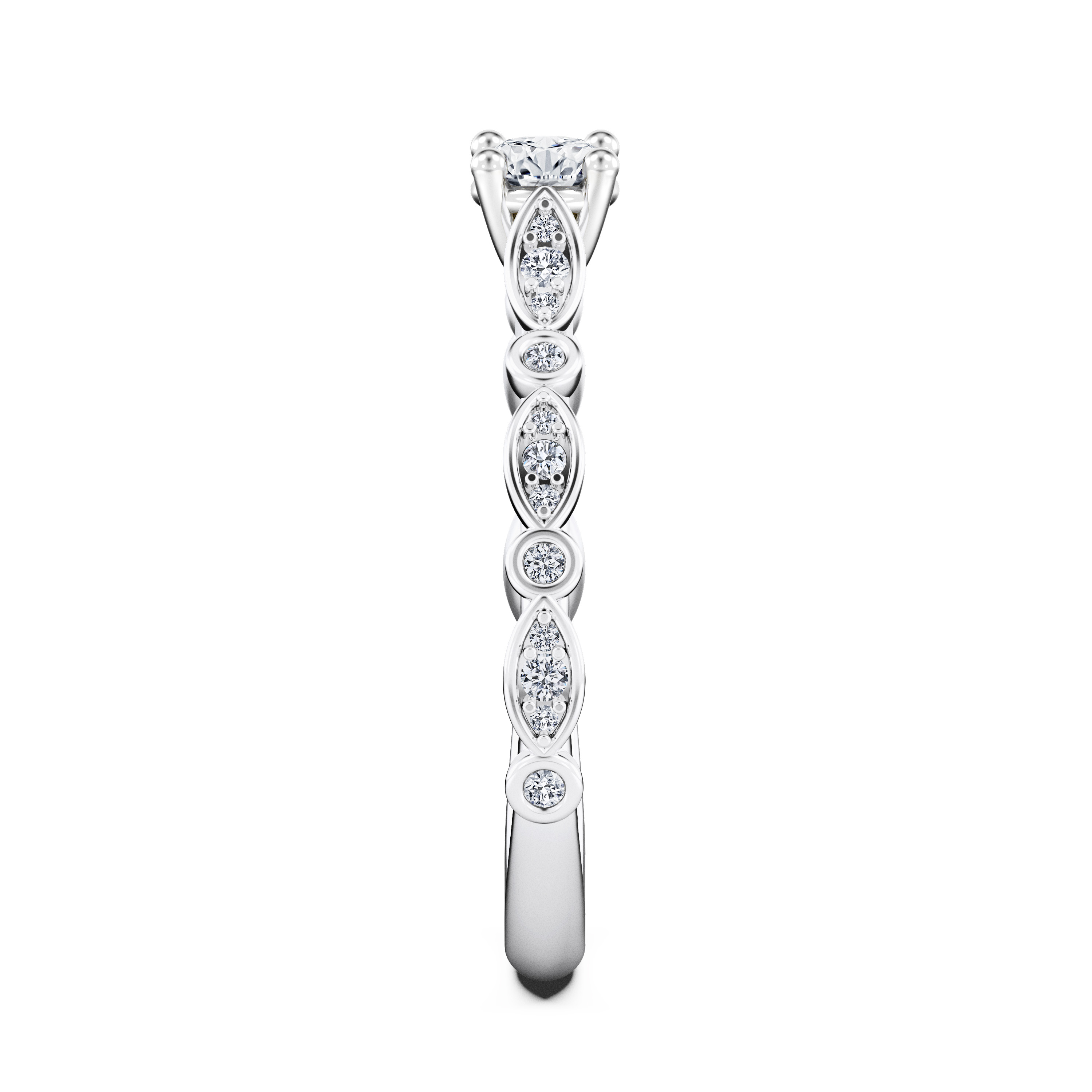 Pixie Side Stones Diamond Engagement Ring in 18ct White Gold with Round Centre Stone Alternate shot 3