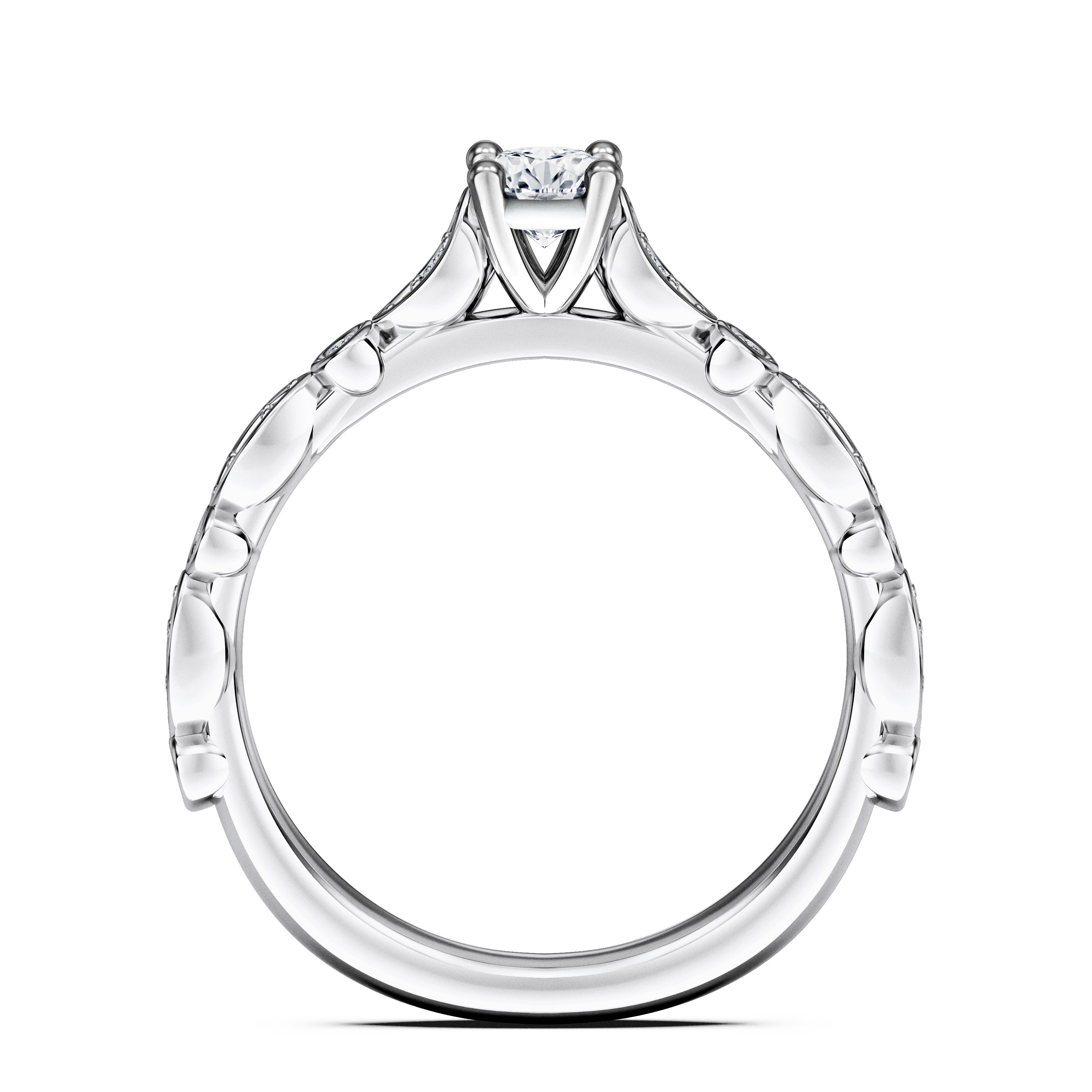 Pixie Side Stones Diamond Engagement Ring in 18ct White Gold with Round Centre Stone Alternate shot 4