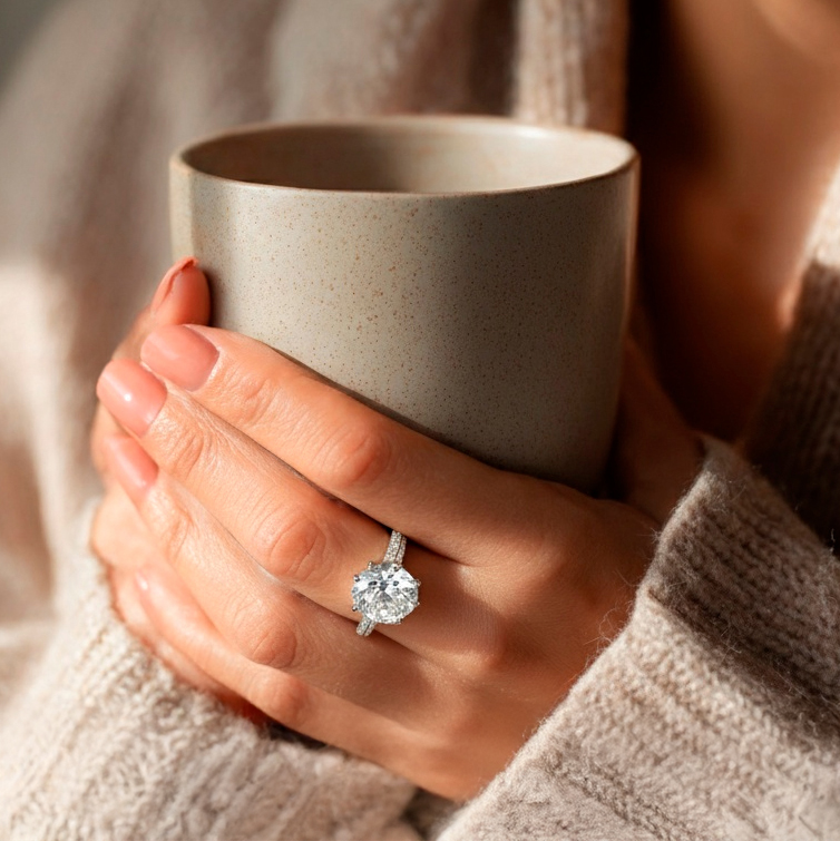 The Moon Ocean Side Stones Diamond Engagement Ring in 18ct White Gold with Round Centre Stone Alternate shot 6