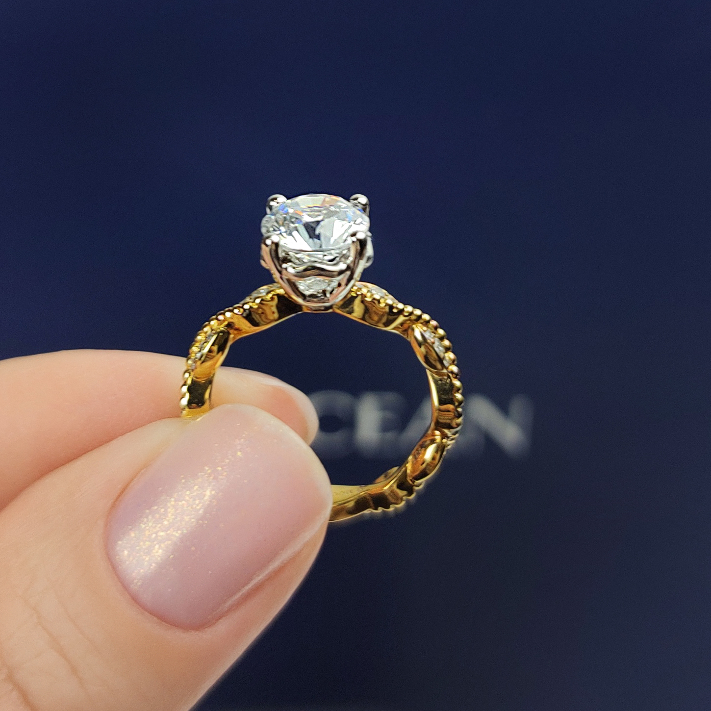 Etheral Vintage Diamond Engagement Ring in 18ct Yellow Gold with Round Centre Stone Alternate shot 6