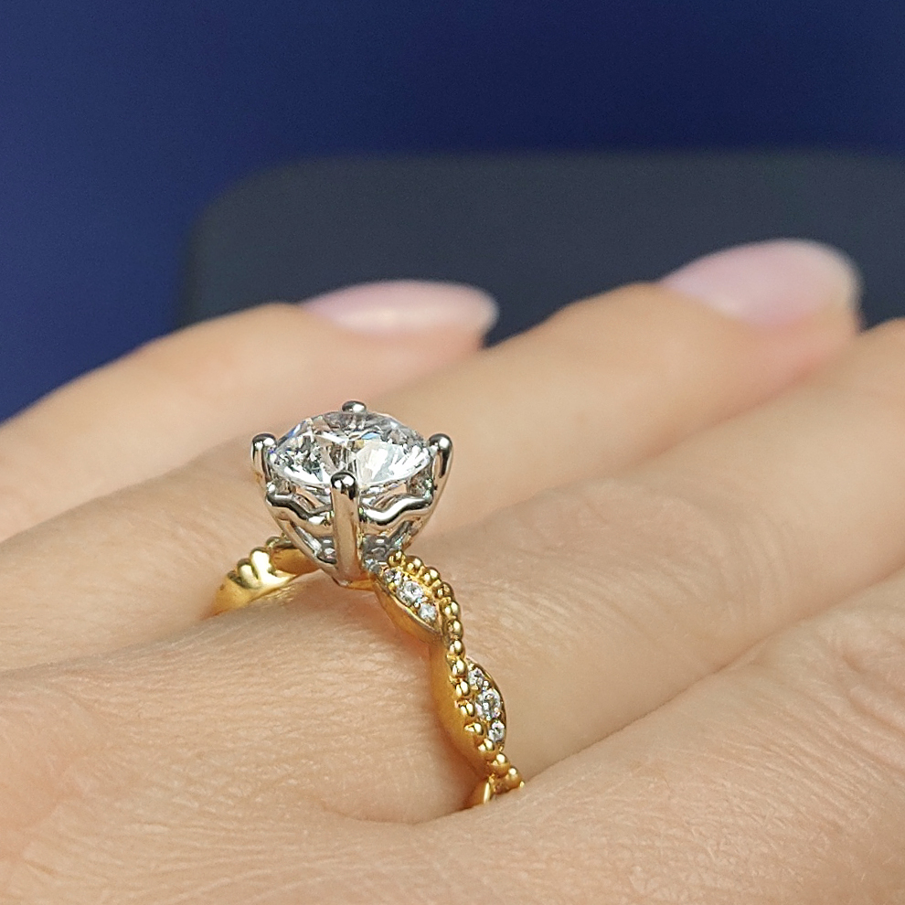 Etheral Vintage Diamond Engagement Ring in 18ct Yellow Gold with Round Centre Stone Alternate shot 7
