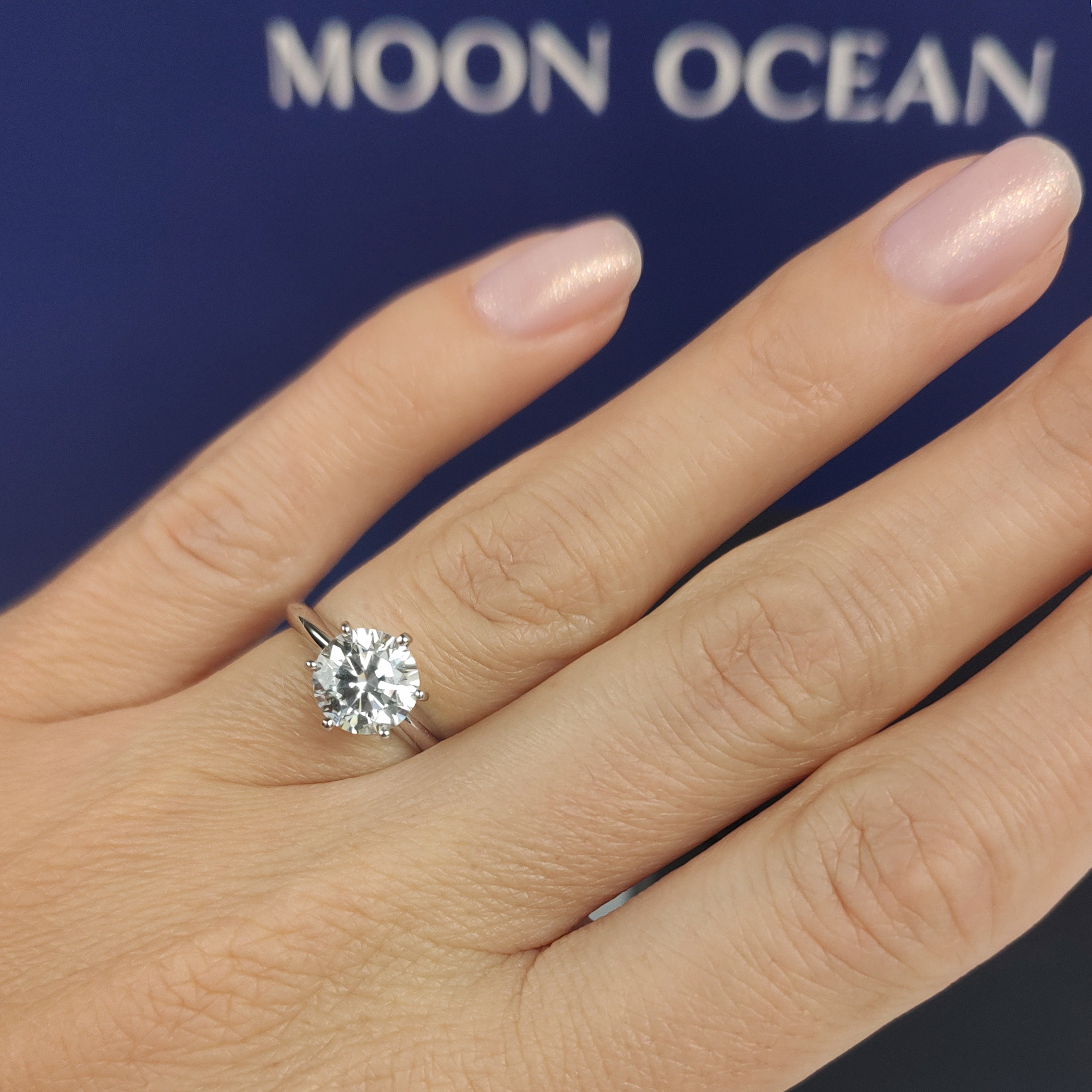 The Moon Ocean Solitaire Diamond Engagement Ring in 18ct White Gold with Round Centre Stone Alternate shot 5