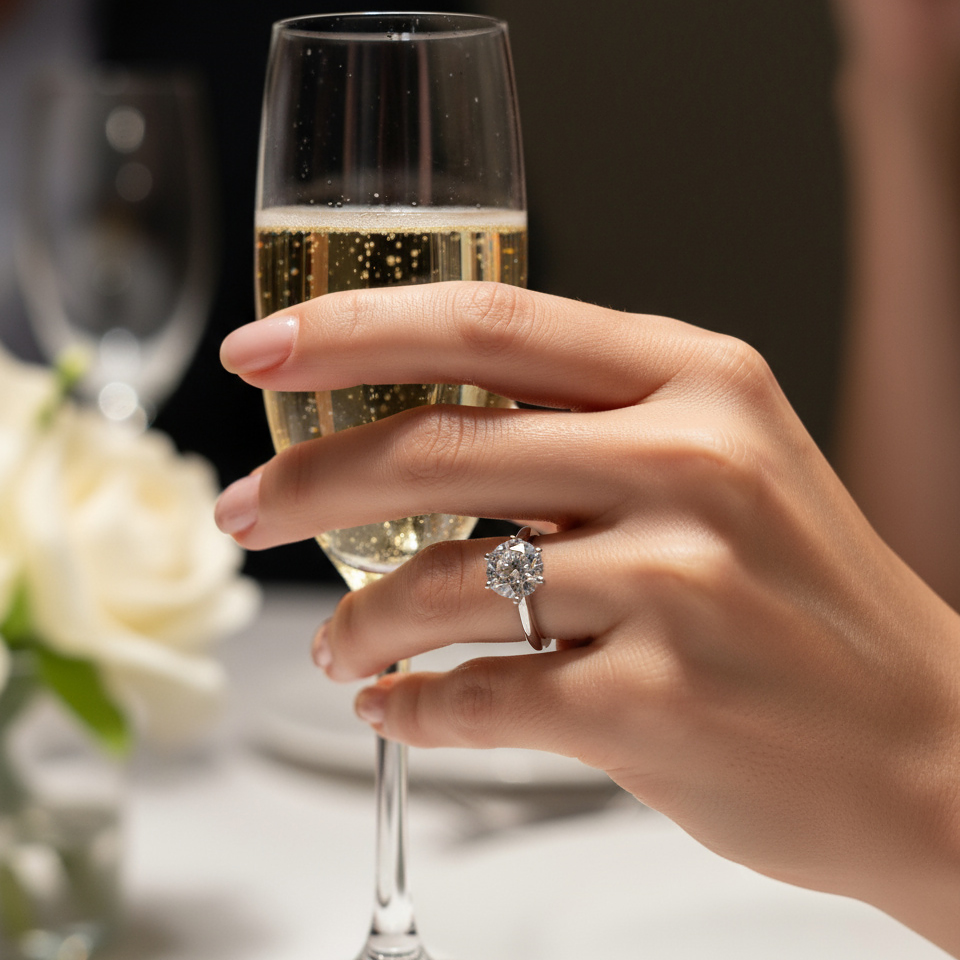 The Moon Ocean Solitaire Diamond Engagement Ring in 18ct White Gold with Round Centre Stone Alternate shot 6