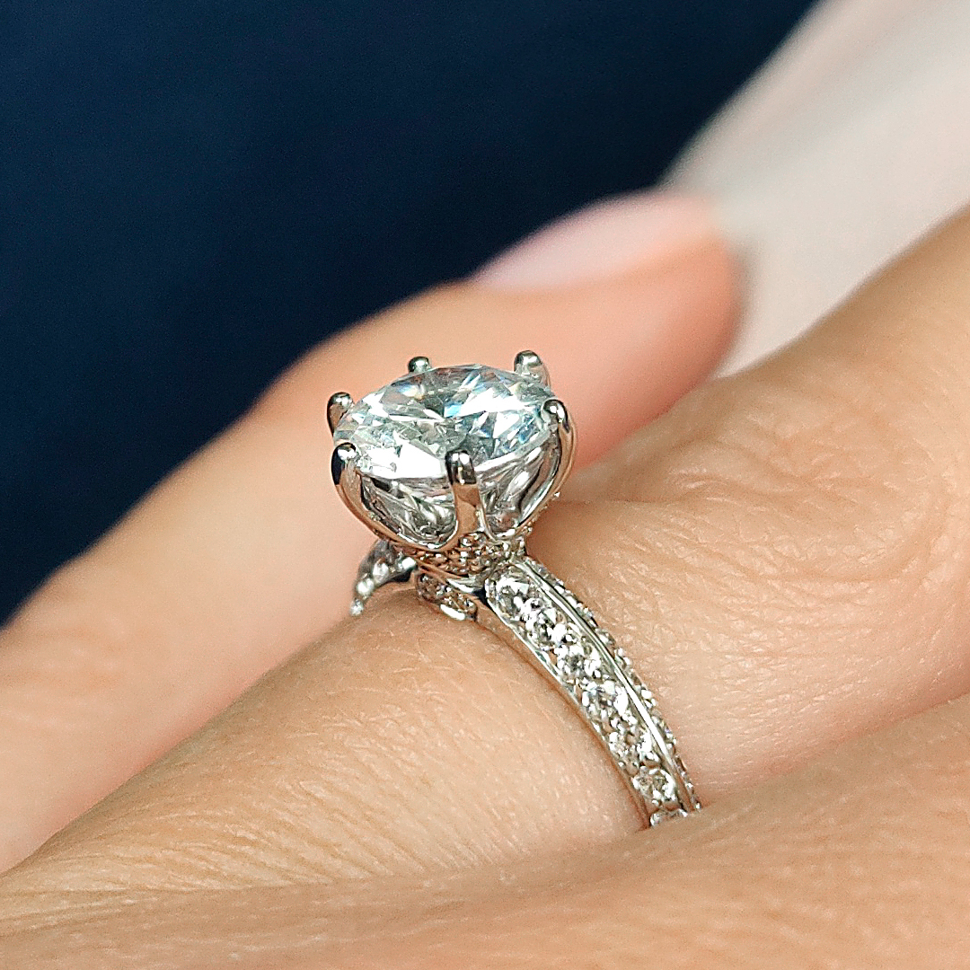 The Moon Ocean Side Stones Diamond Engagement Ring in Platinum with Round Centre Stone Alternate shot 5