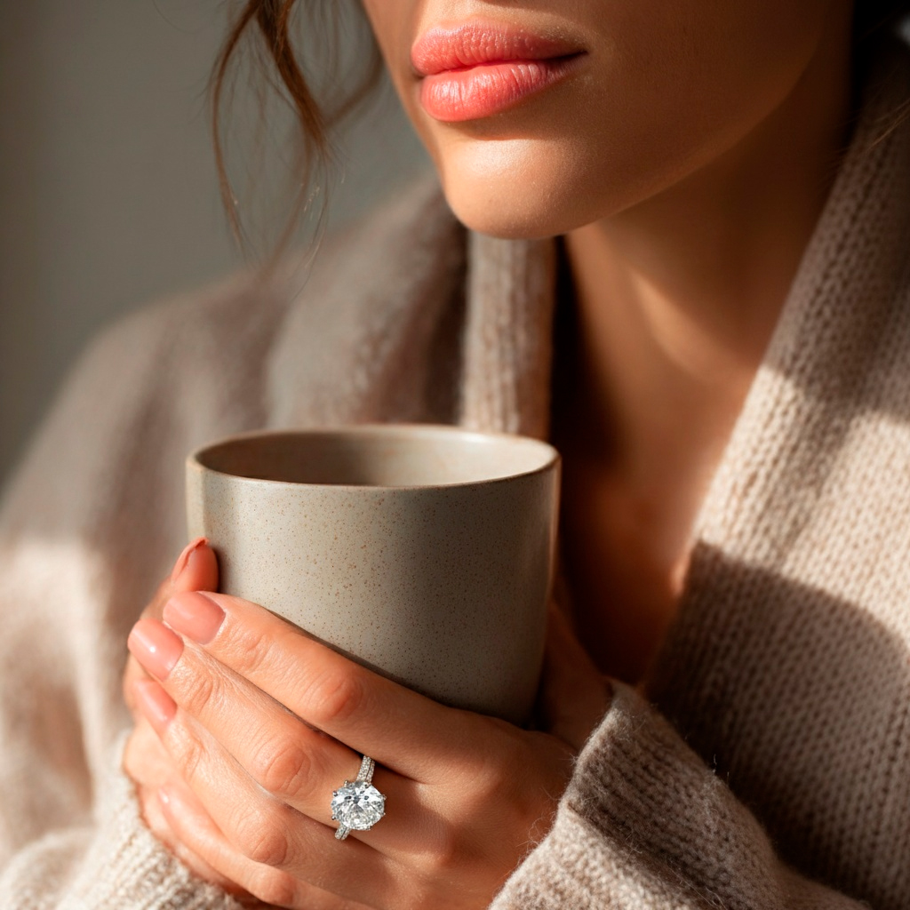 The Moon Ocean Side Stones Diamond Engagement Ring in Platinum with Round Centre Stone Alternate shot 6