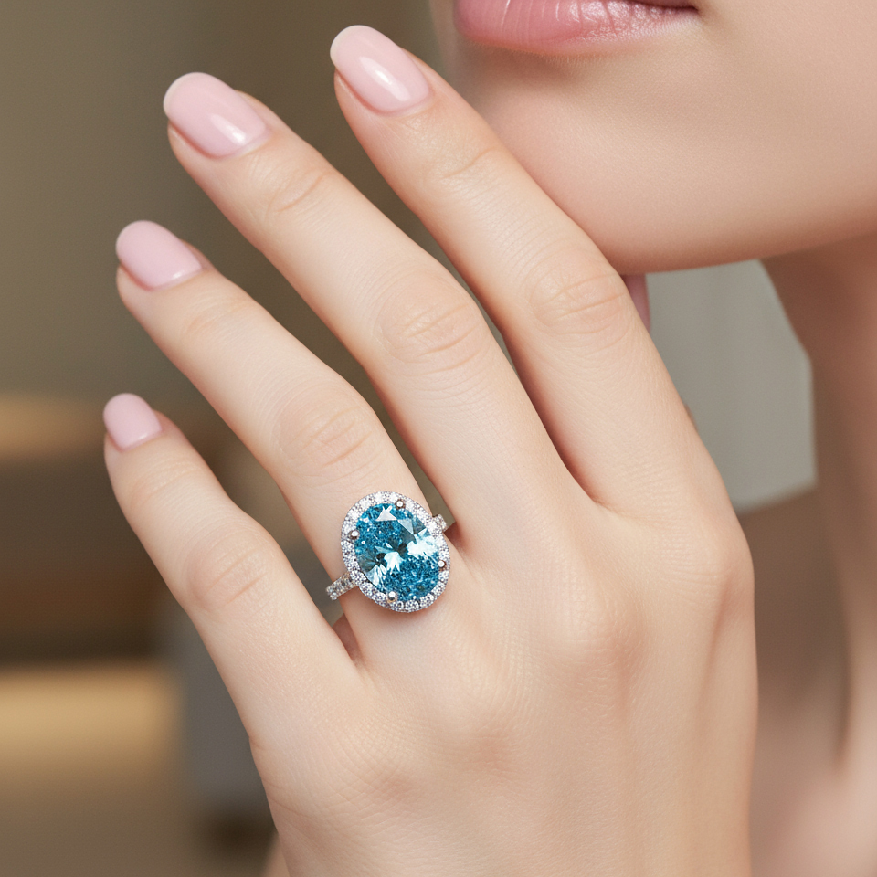 Celestial Halo Diamond Engagement Ring in Platinum with Oval Centre Stone Alternate shot 7