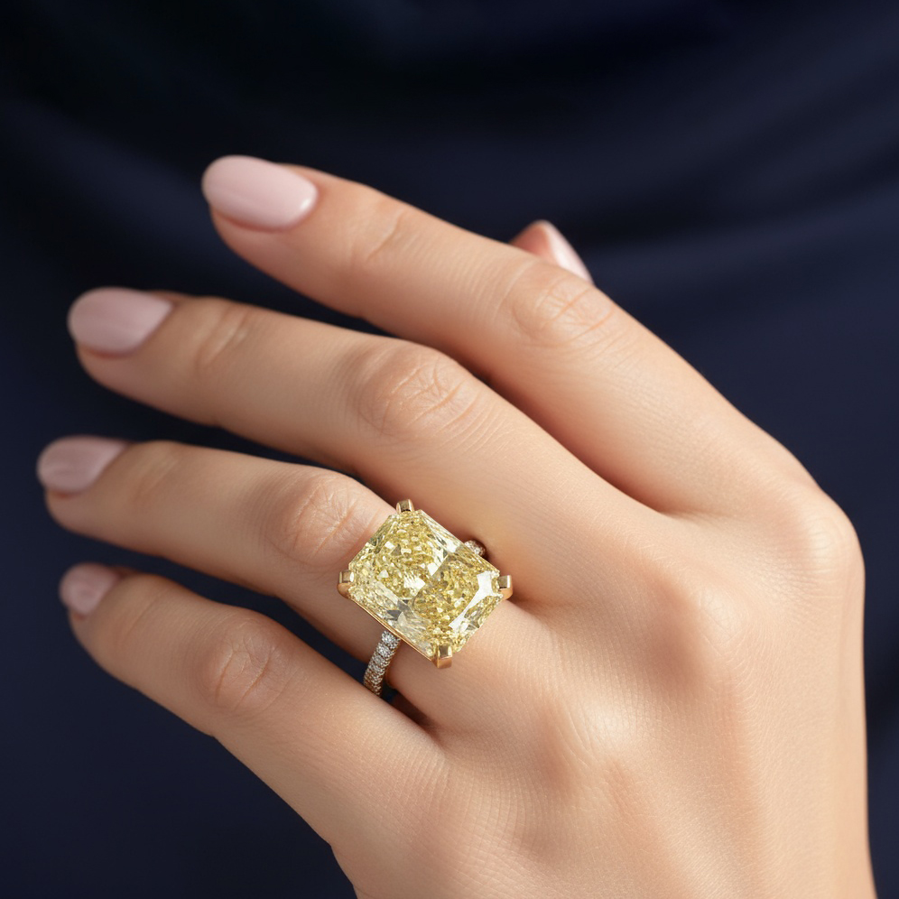 The Moon Ocean Side Stones Diamond Engagement Ring in Platinum with Radiant Centre Stone Alternate shot 5