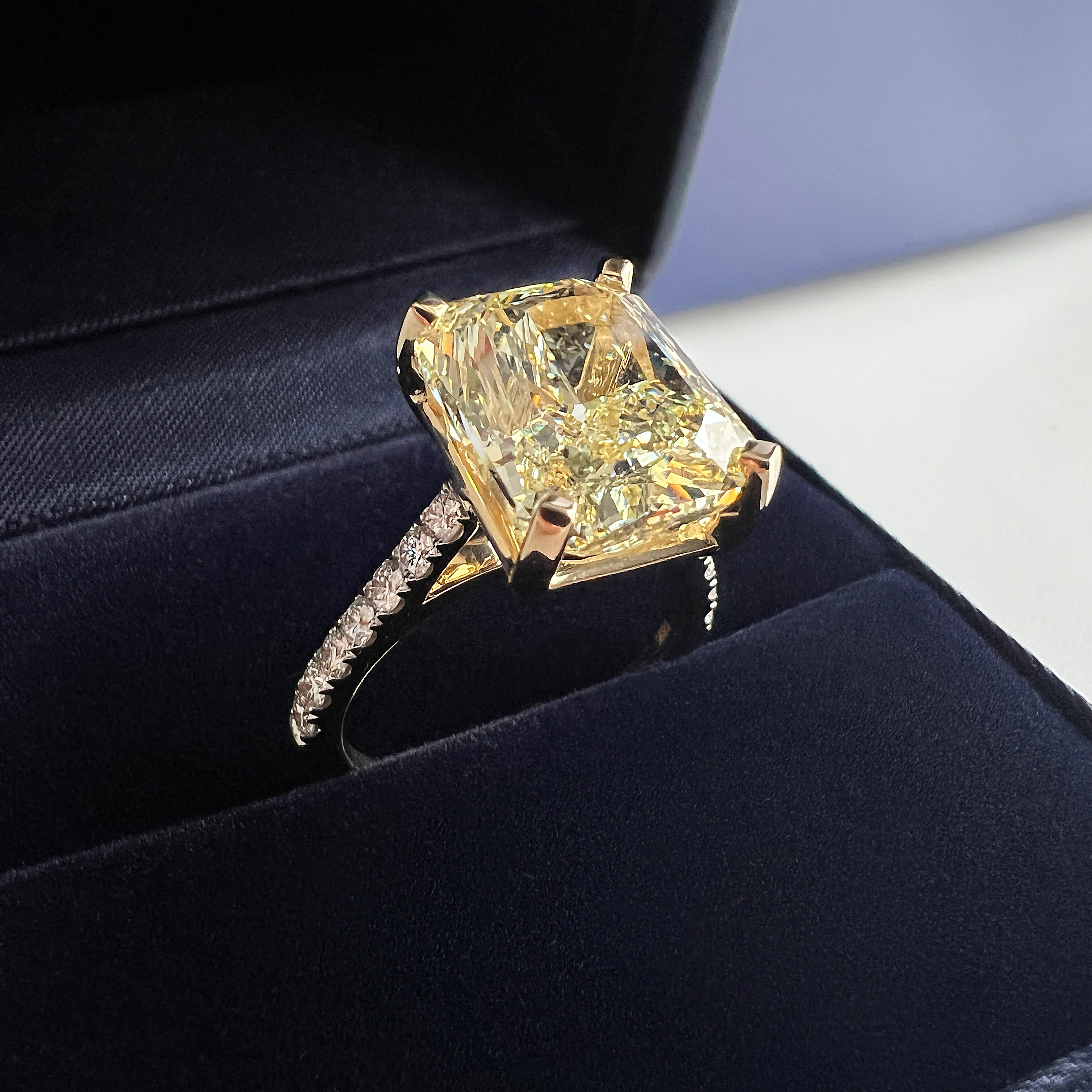 The Moon Ocean Side Stones Diamond Engagement Ring in 18ct White Gold with Radiant Centre Stone Alternate shot 4