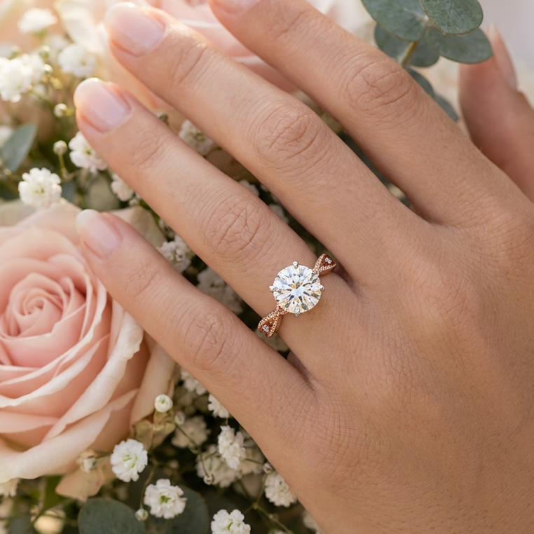 Etheral Vintage Diamond Engagement Ring in 18ct Rose Gold with Round Centre Stone Alternate shot 5
