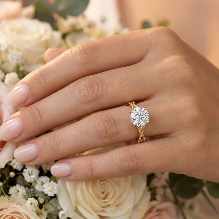 Etheral Vintage Diamond Engagement Ring in 18ct Yellow Gold with Round Centre Stone Alternate shot 6