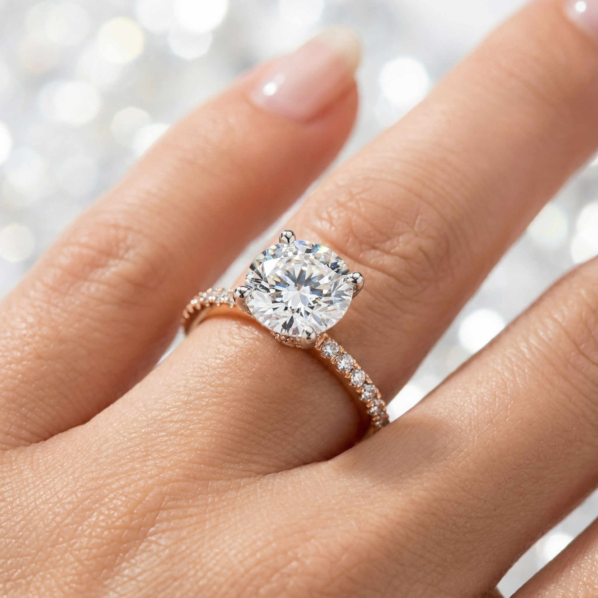 Euphoria Side Stones Diamond Engagement Ring in 18ct Rose Gold with Round Centre Stone Alternate shot 5