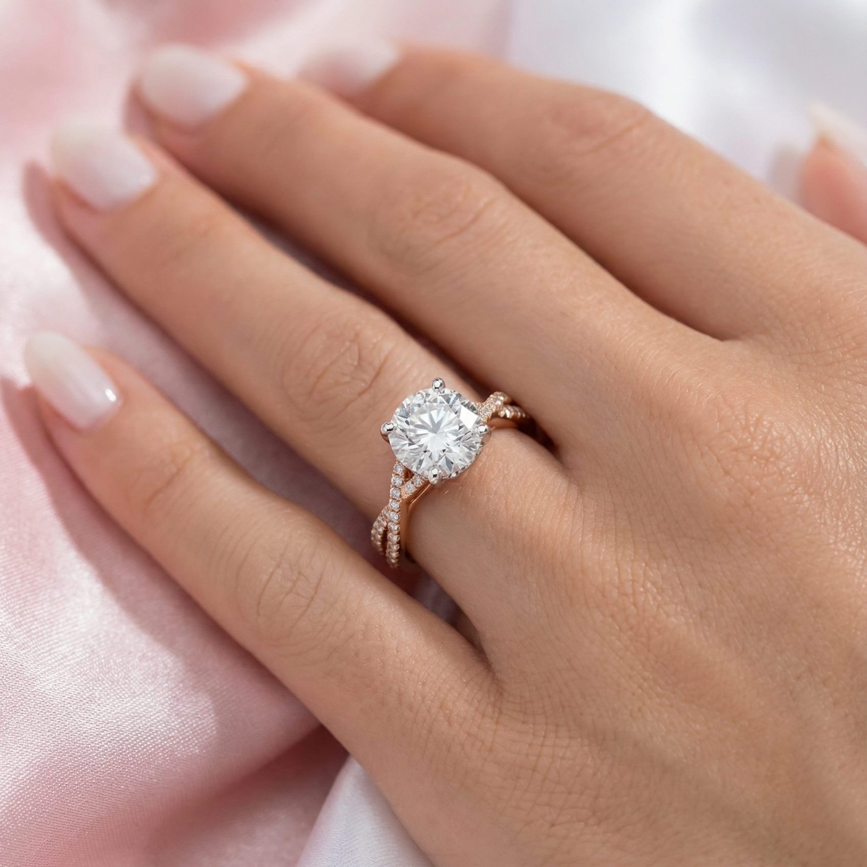 Etheral Side Stones Diamond Engagement Ring in 18ct Rose Gold with Round Centre Stone Alternate shot 5