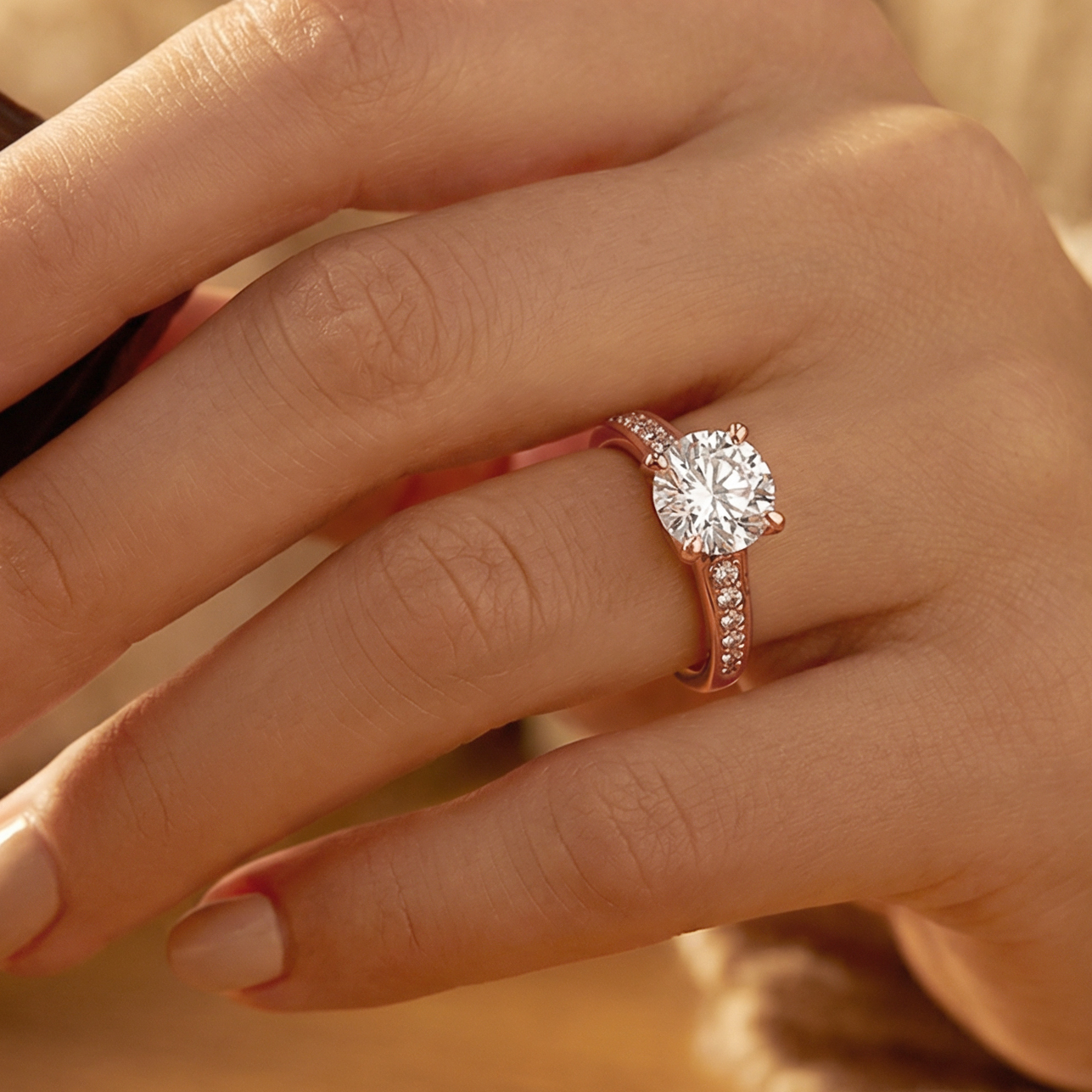 Spark Side Stones Diamond Engagement Ring in 18ct Rose Gold with Round Centre Stone Alternate shot 5