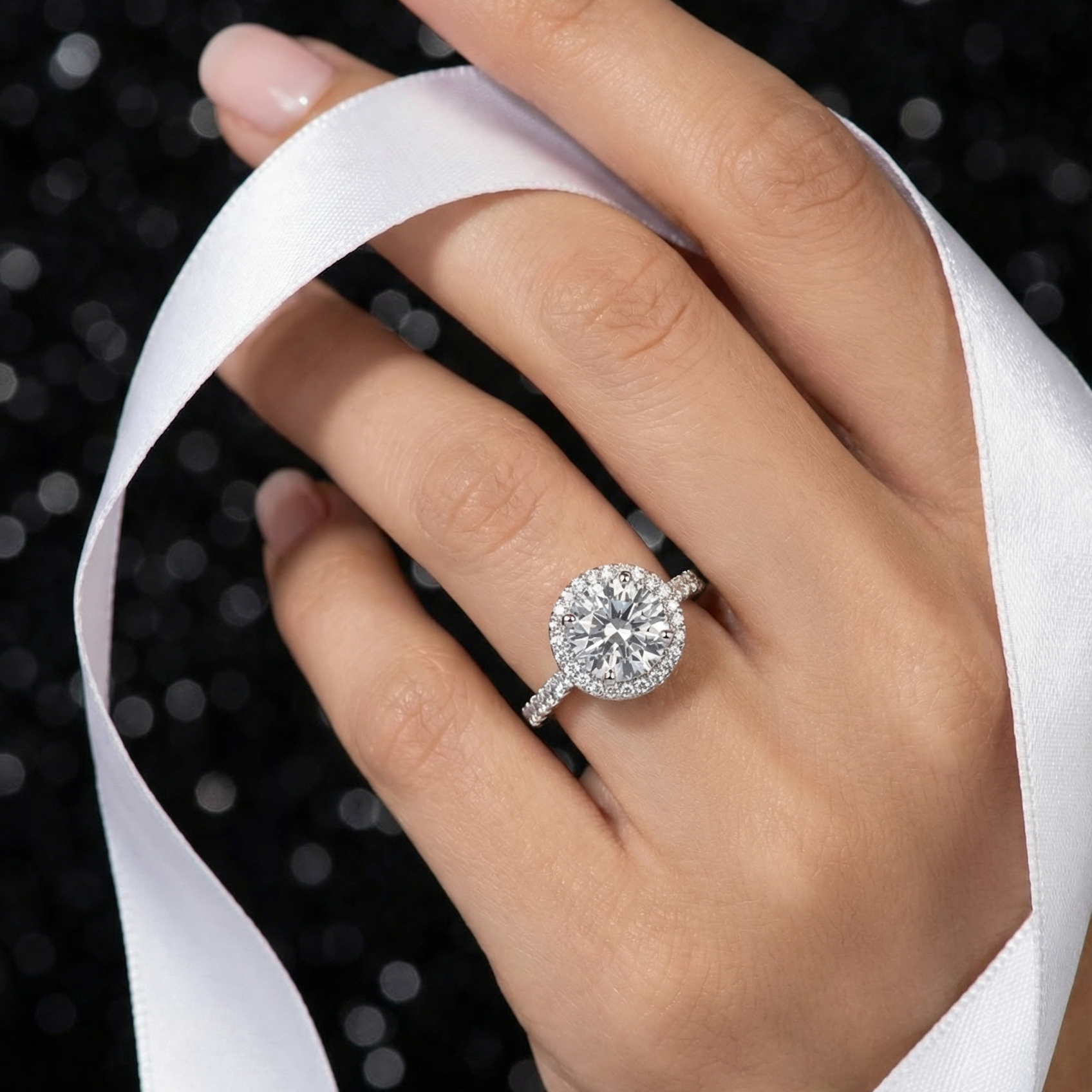 Celestial Halo Diamond Engagement Ring in 18ct White Gold with Round Centre Stone Alternate shot 5