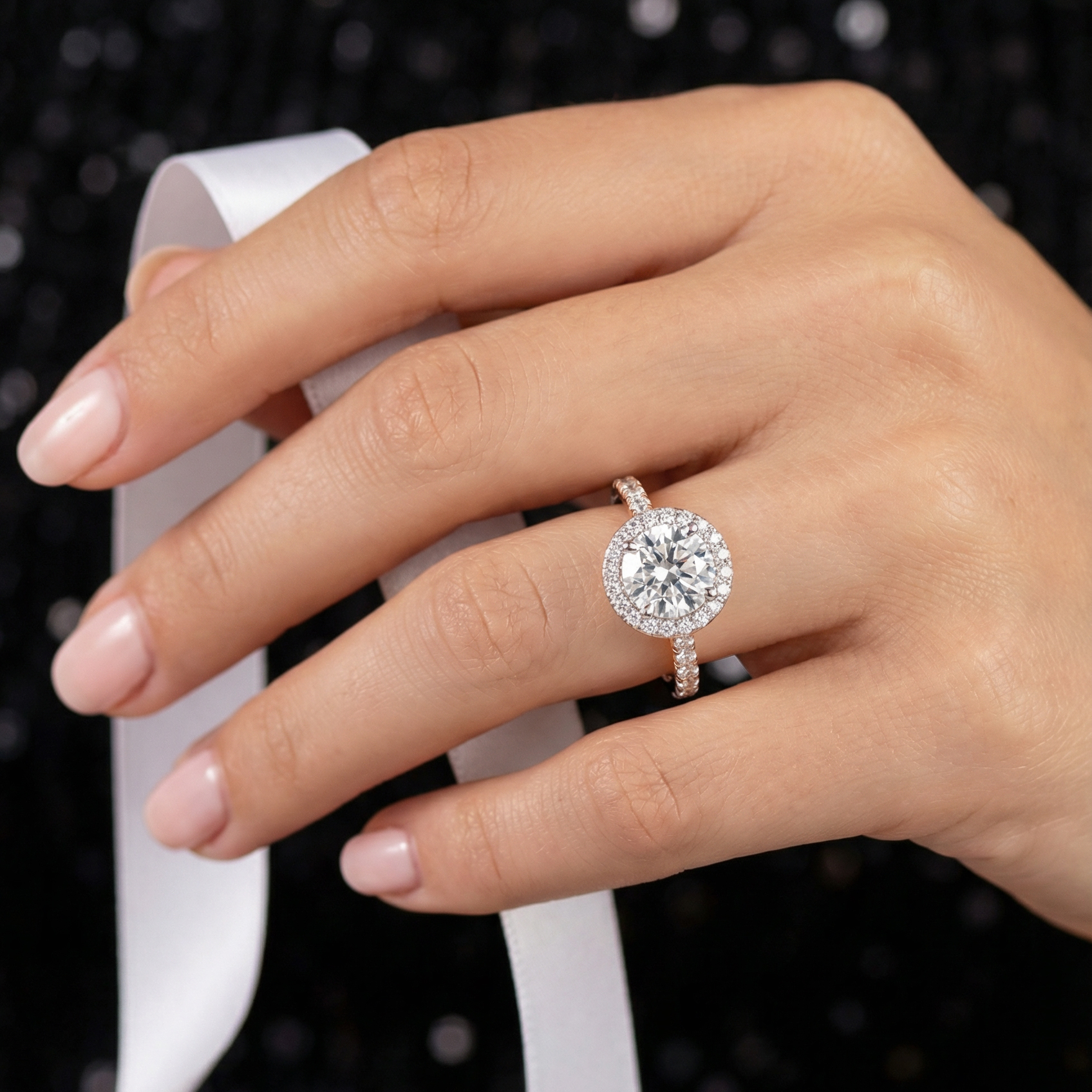 Celestial Halo Diamond Engagement Ring in 18ct Rose Gold with Round Centre Stone Alternate shot 5