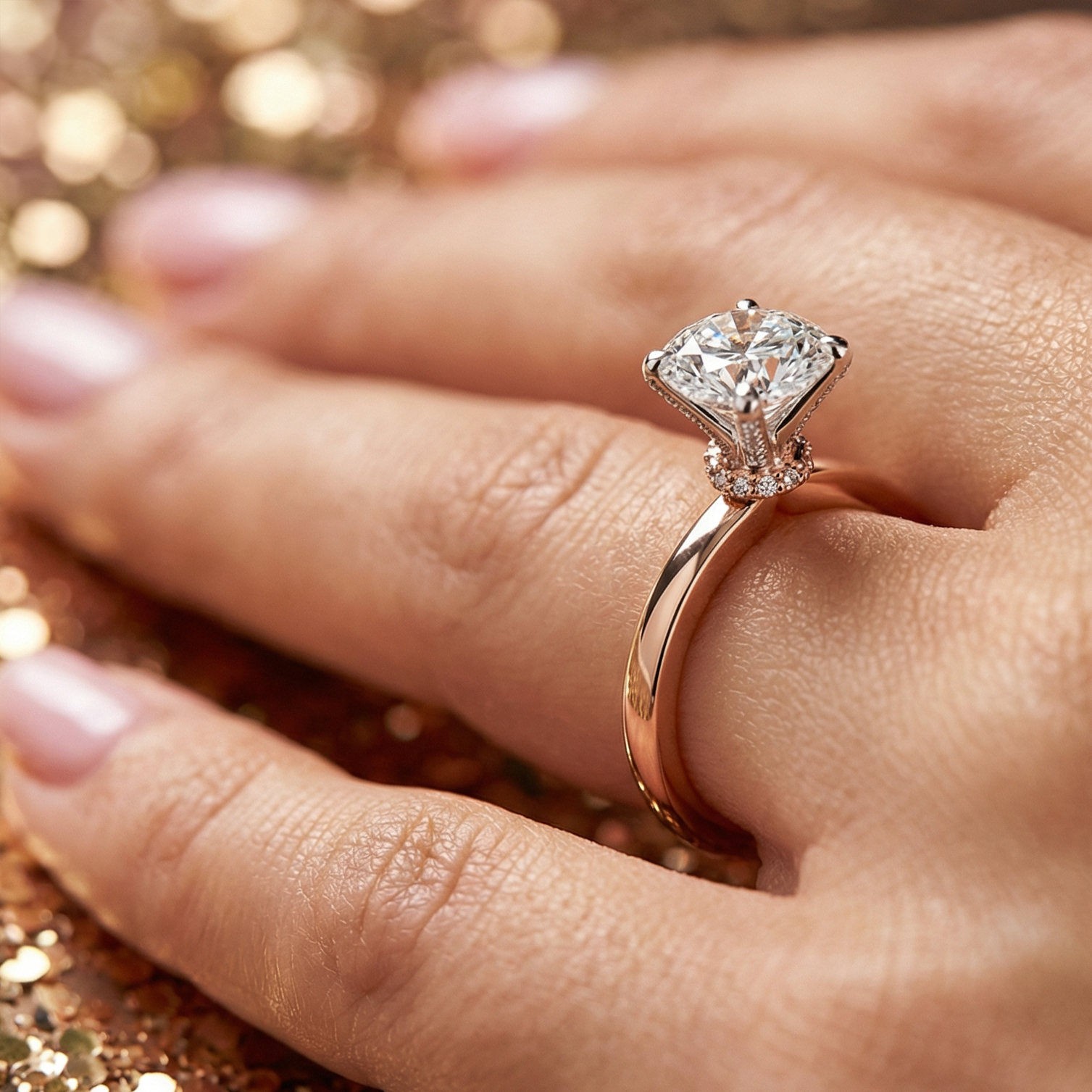 Euphoria Solitaire Diamond Engagement Ring in 18ct Rose Gold with Round Centre Stone Alternate shot 5