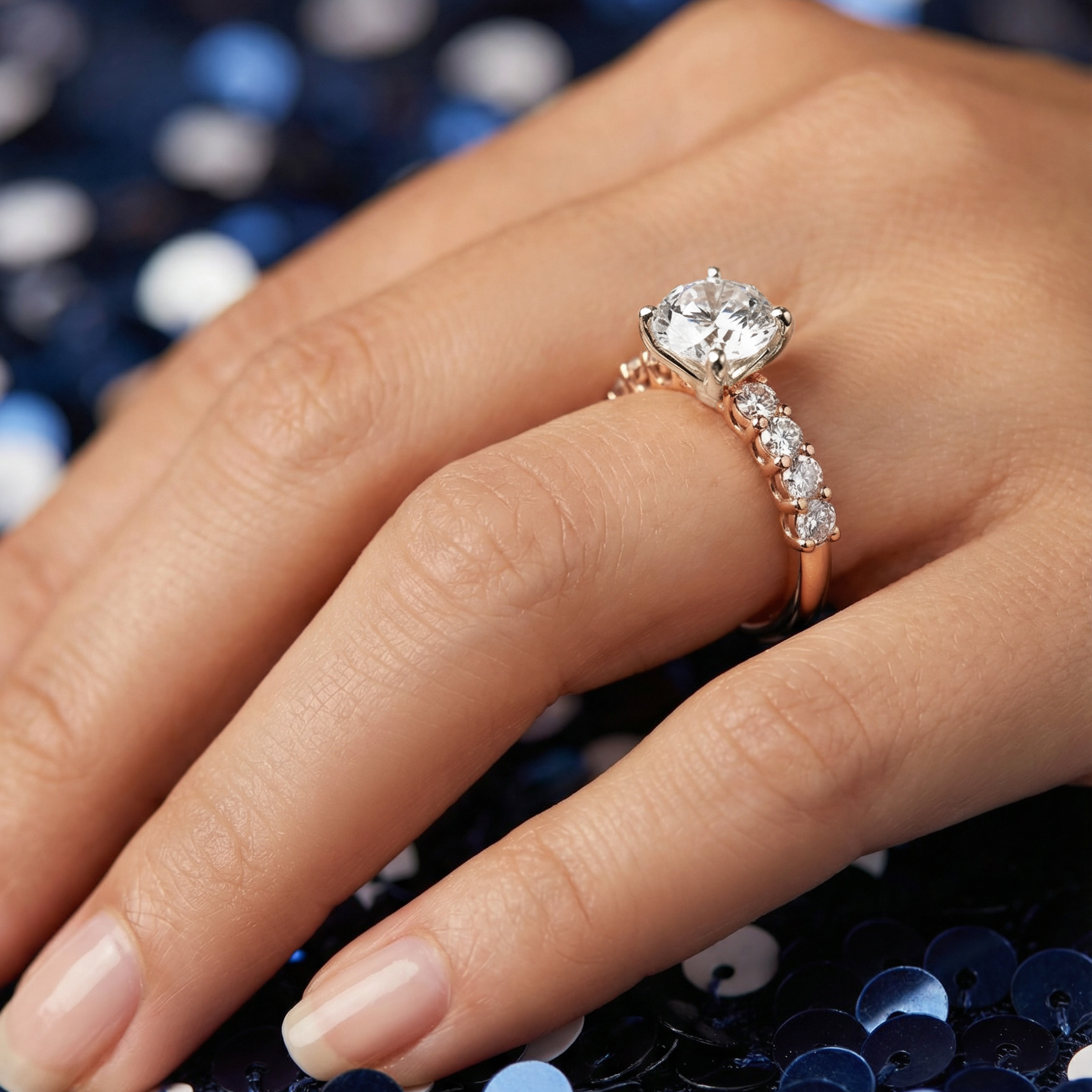 Blossom Side Stones Diamond Engagement Ring in 18ct Rose Gold with Round Centre Stone Alternate shot 5