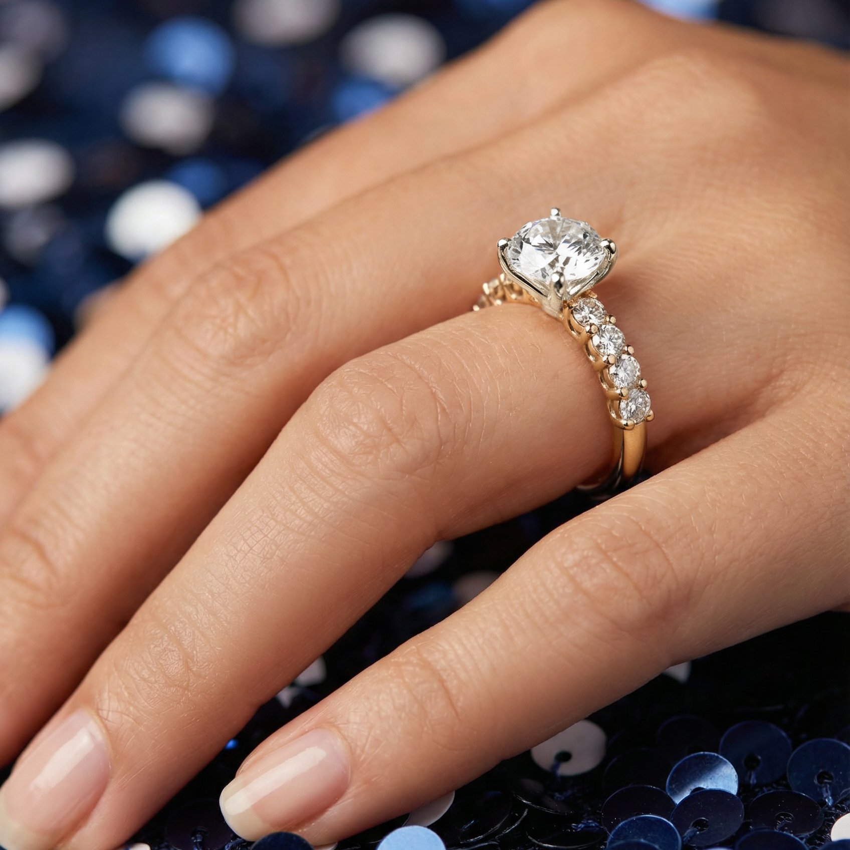 Blossom Side Stones Diamond Engagement Ring in 18ct Yellow Gold with Round Centre Stone Alternate shot 5