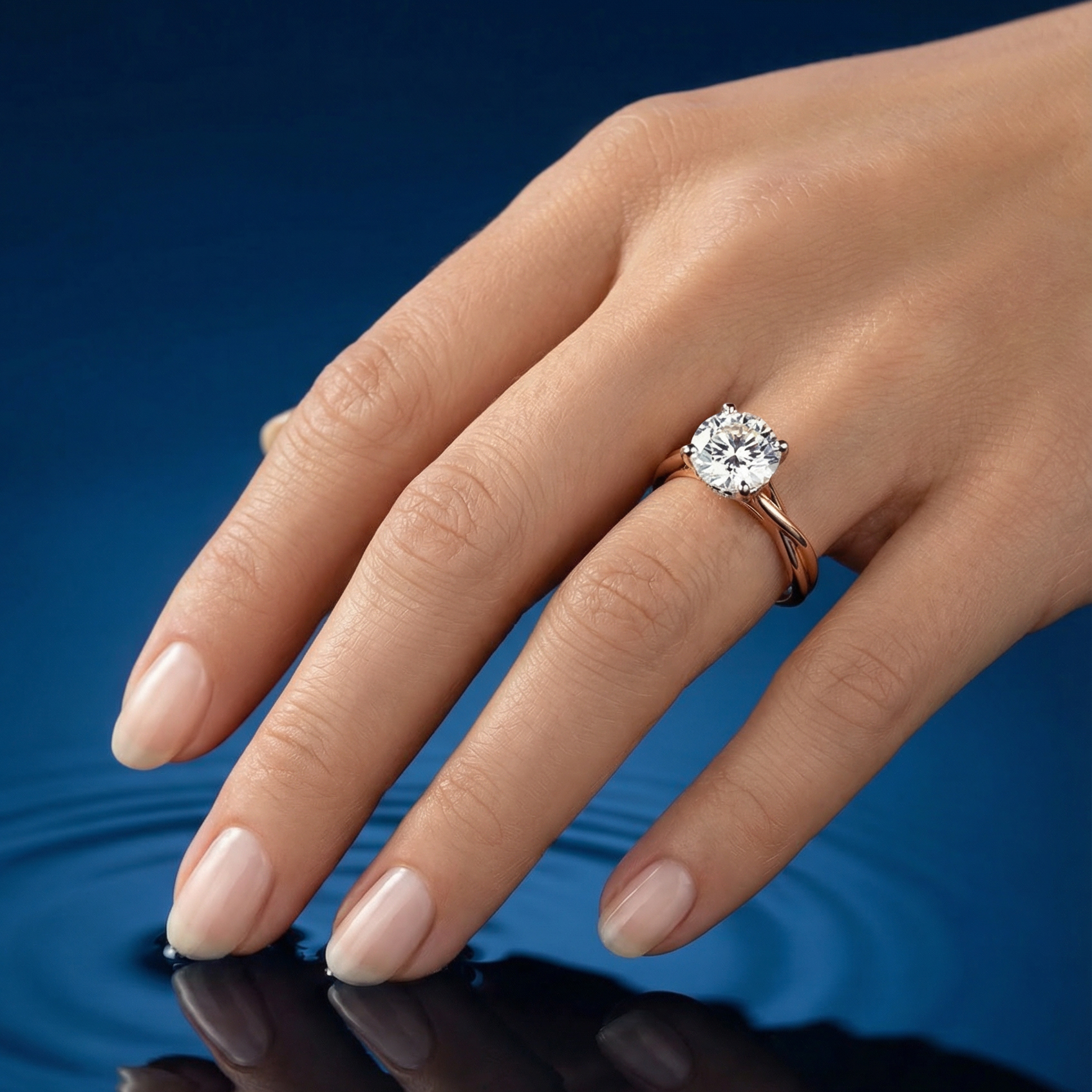 Etheral Solitaire Diamond Engagement Ring in 18ct Rose Gold with Round Centre Stone Alternate shot 5