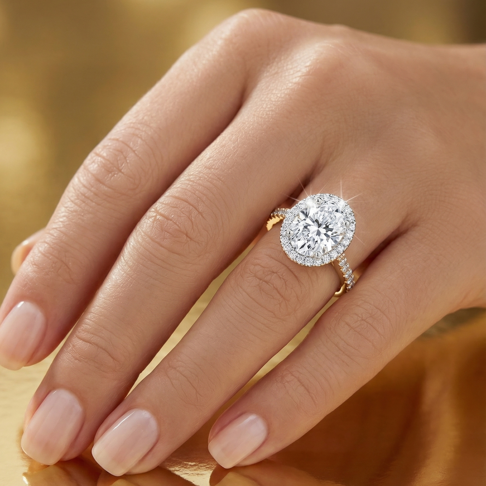 Celestial Halo Diamond Engagement Ring in 18ct Yellow Gold with Oval Centre Stone Alternate shot 5