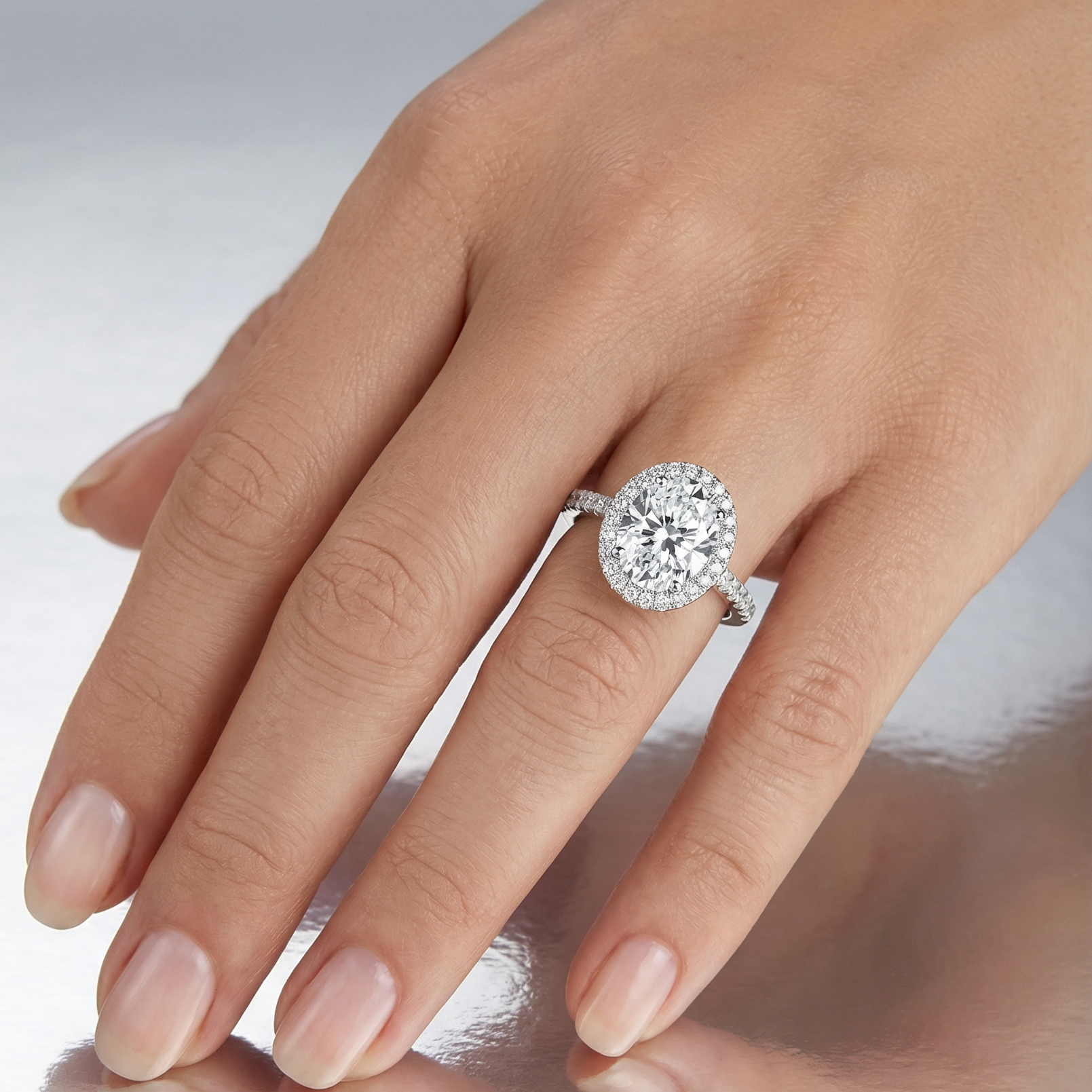 Celestial Halo Diamond Engagement Ring in 18ct White Gold with Oval Centre Stone Alternate shot 5