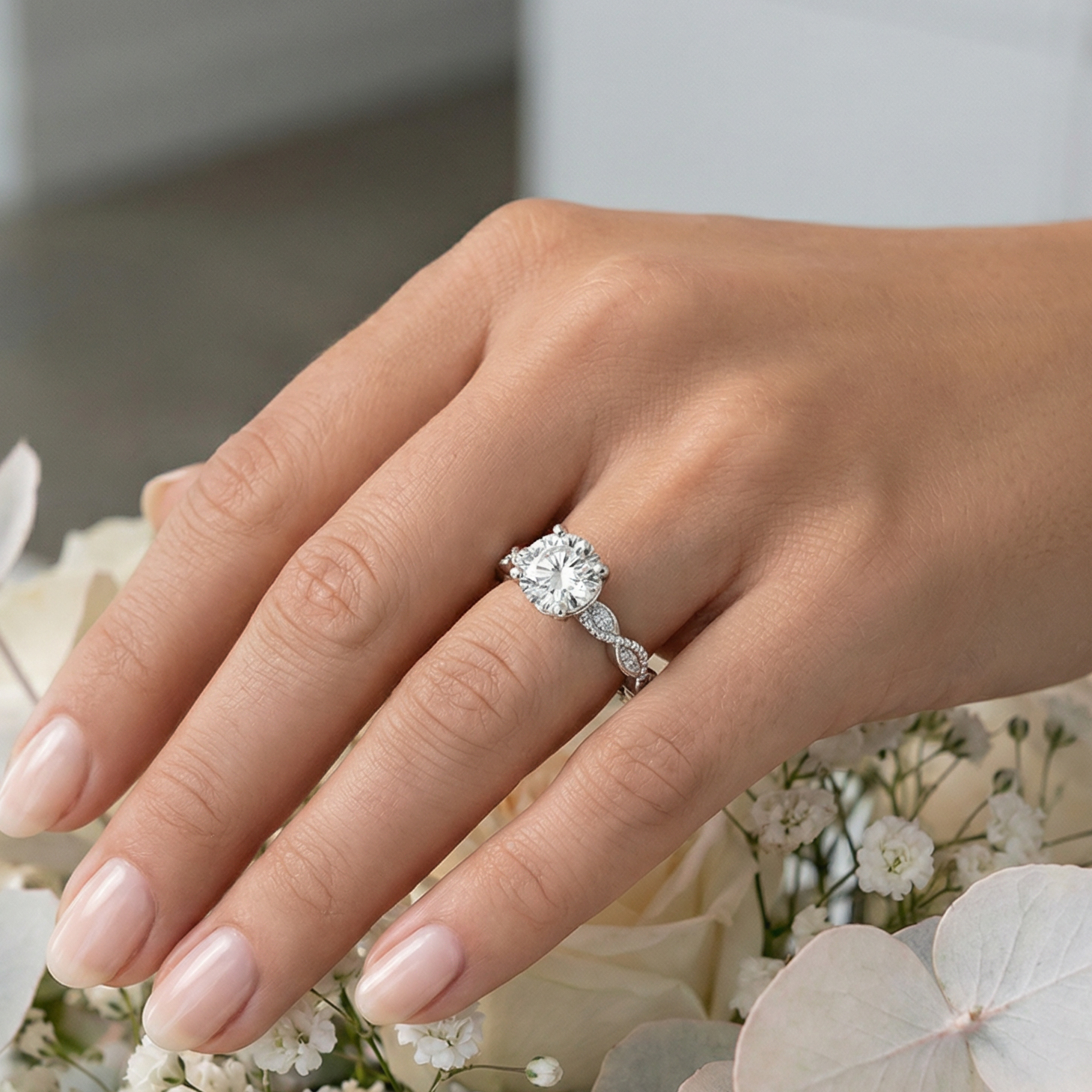 Etheral Vintage Diamond Engagement Ring in 18ct White Gold with Round Centre Stone Alternate shot 5