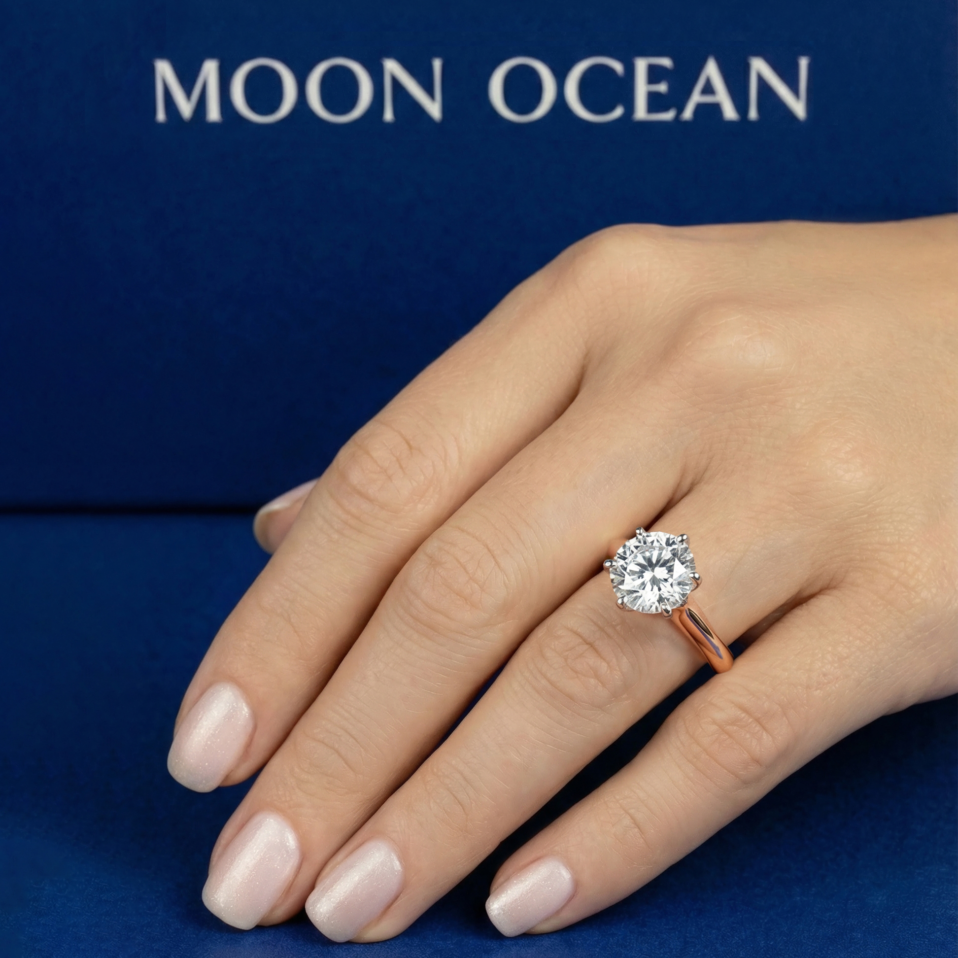 The Moon Ocean Solitaire Diamond Engagement Ring in 18ct Rose Gold with Round Centre Stone Alternate shot 5