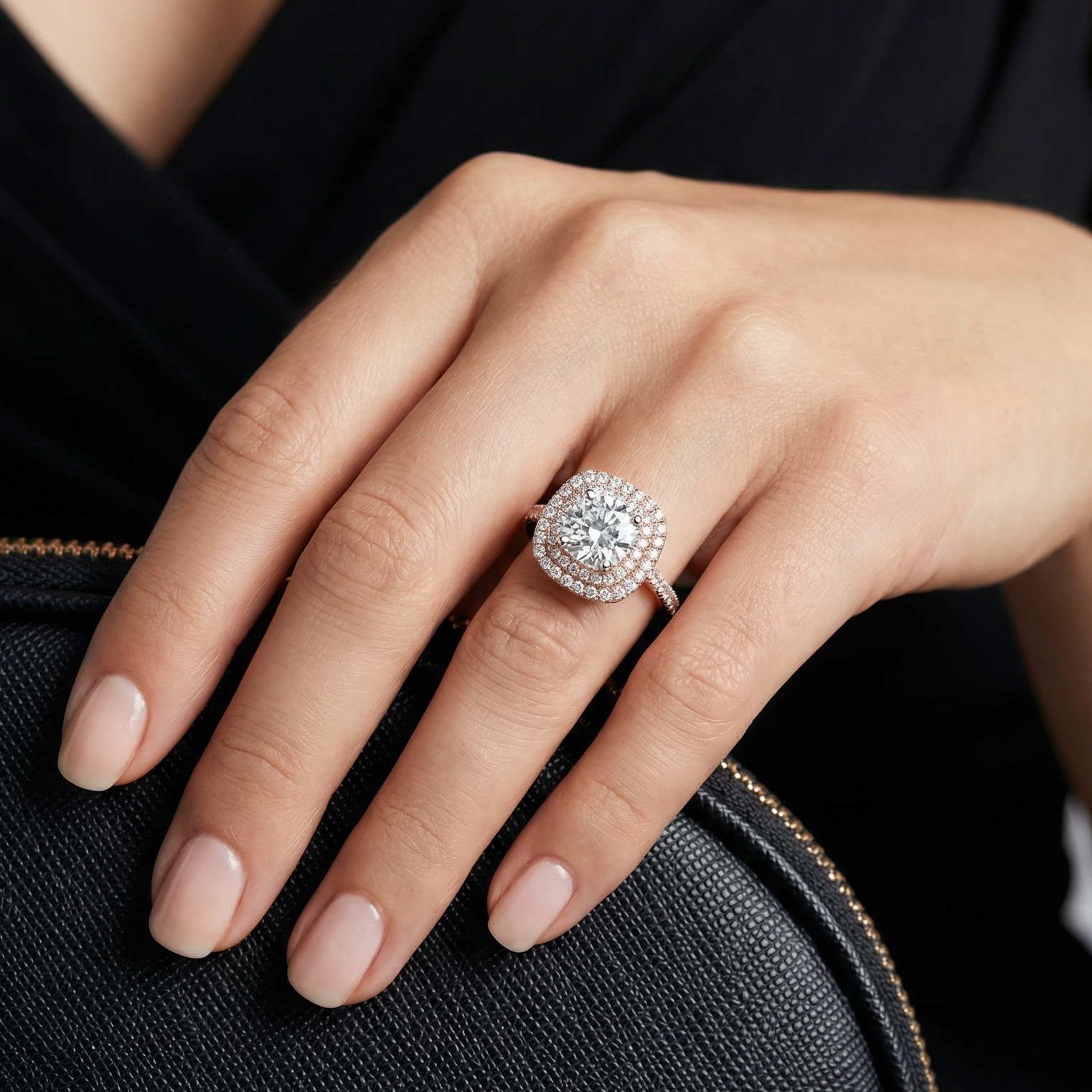 Celestial Halo Diamond Engagement Ring in 18ct Rose Gold with Cushion Centre Stone Alternate shot 5