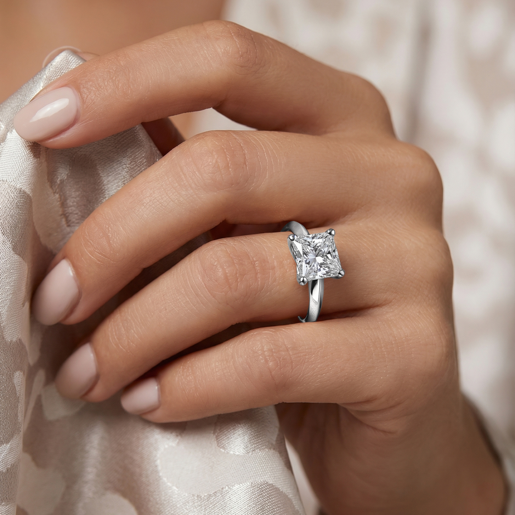 The Moon Ocean Solitaire Diamond Engagement Ring in Platinum with Princess Centre Stone Alternate shot 5