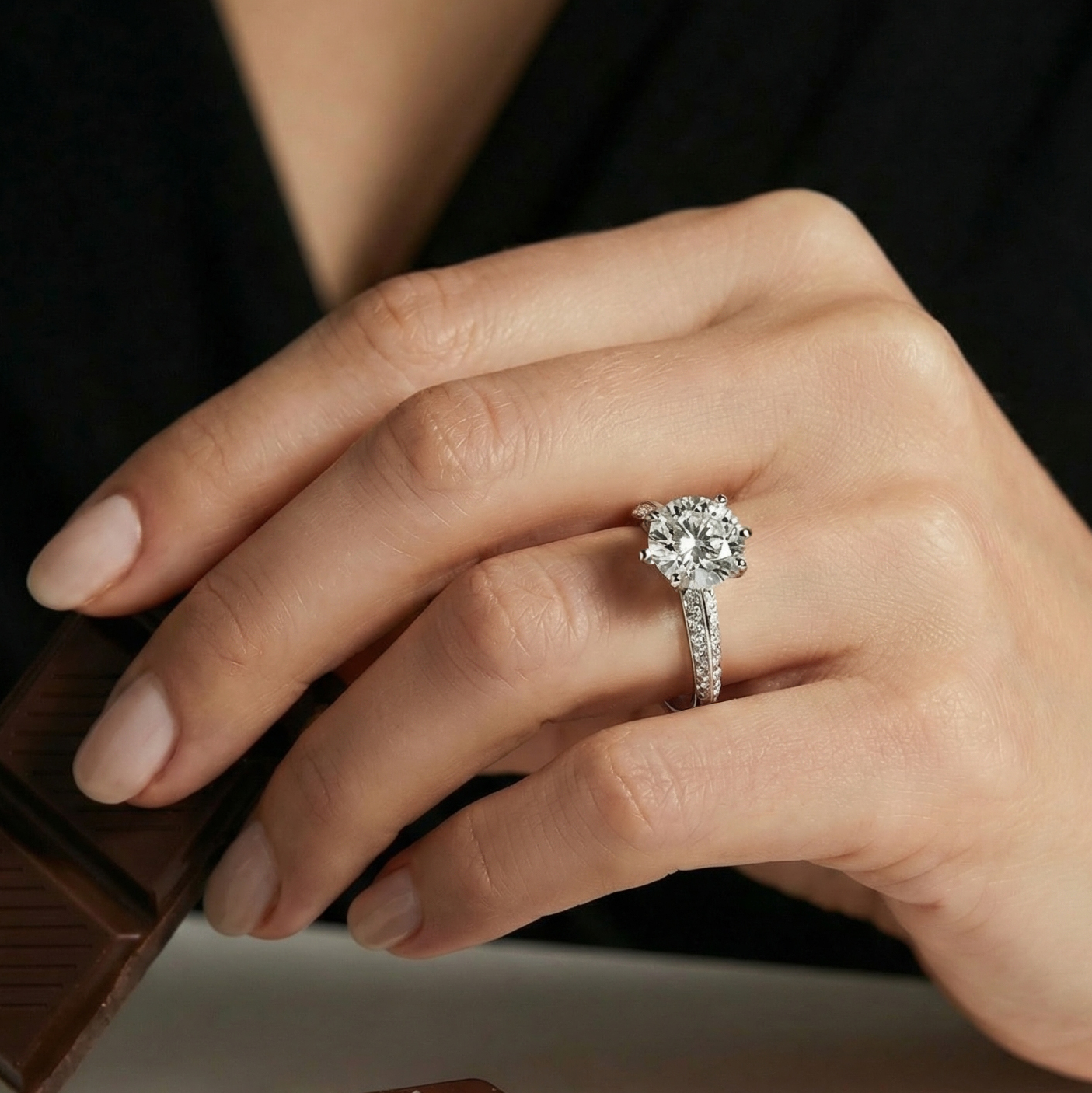 The Moon Ocean Side Stones Diamond Engagement Ring in Platinum with Round Centre Stone Alternate shot 5