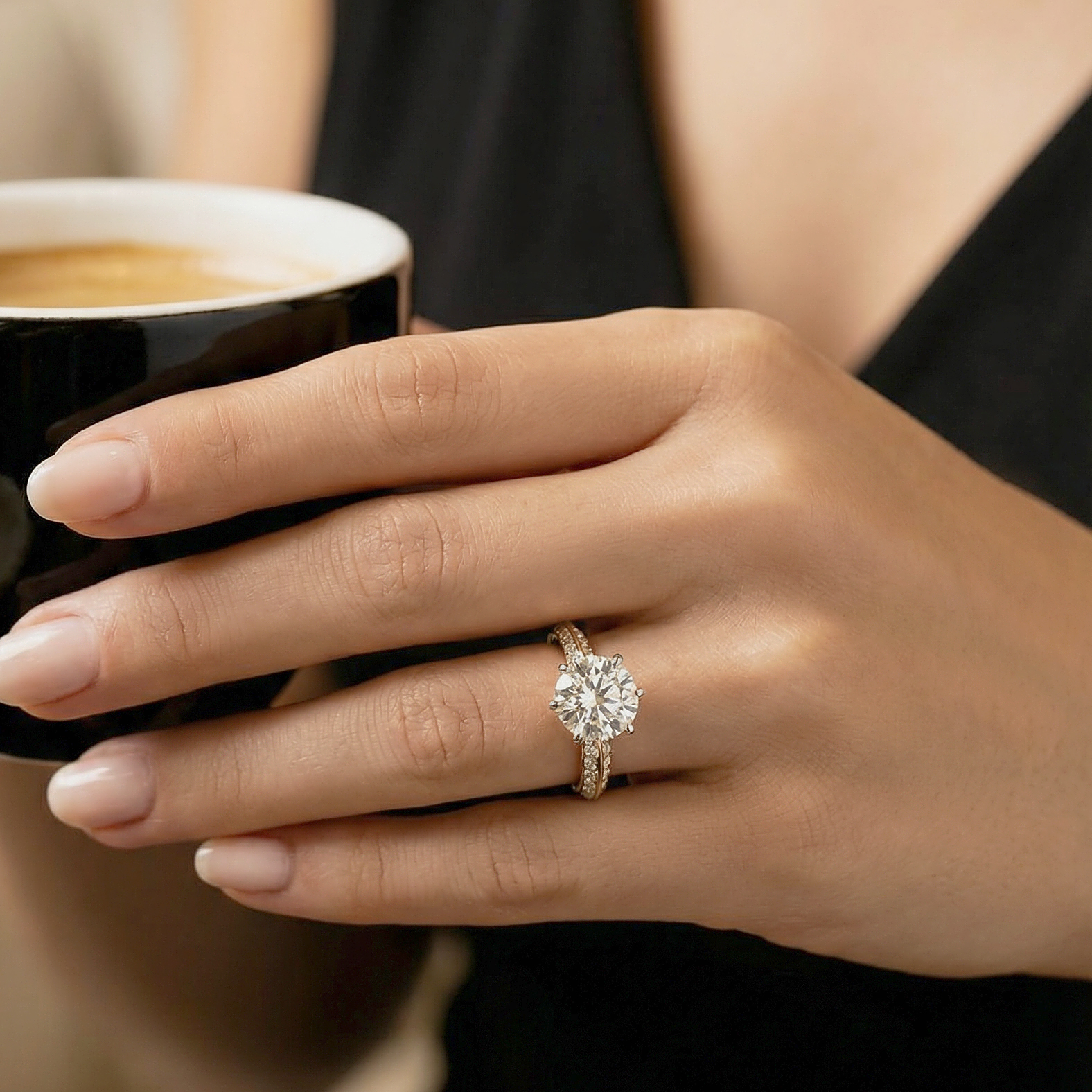 The Moon Ocean Side Stones Diamond Engagement Ring in 18ct Yellow Gold with Round Centre Stone Alternate shot 5