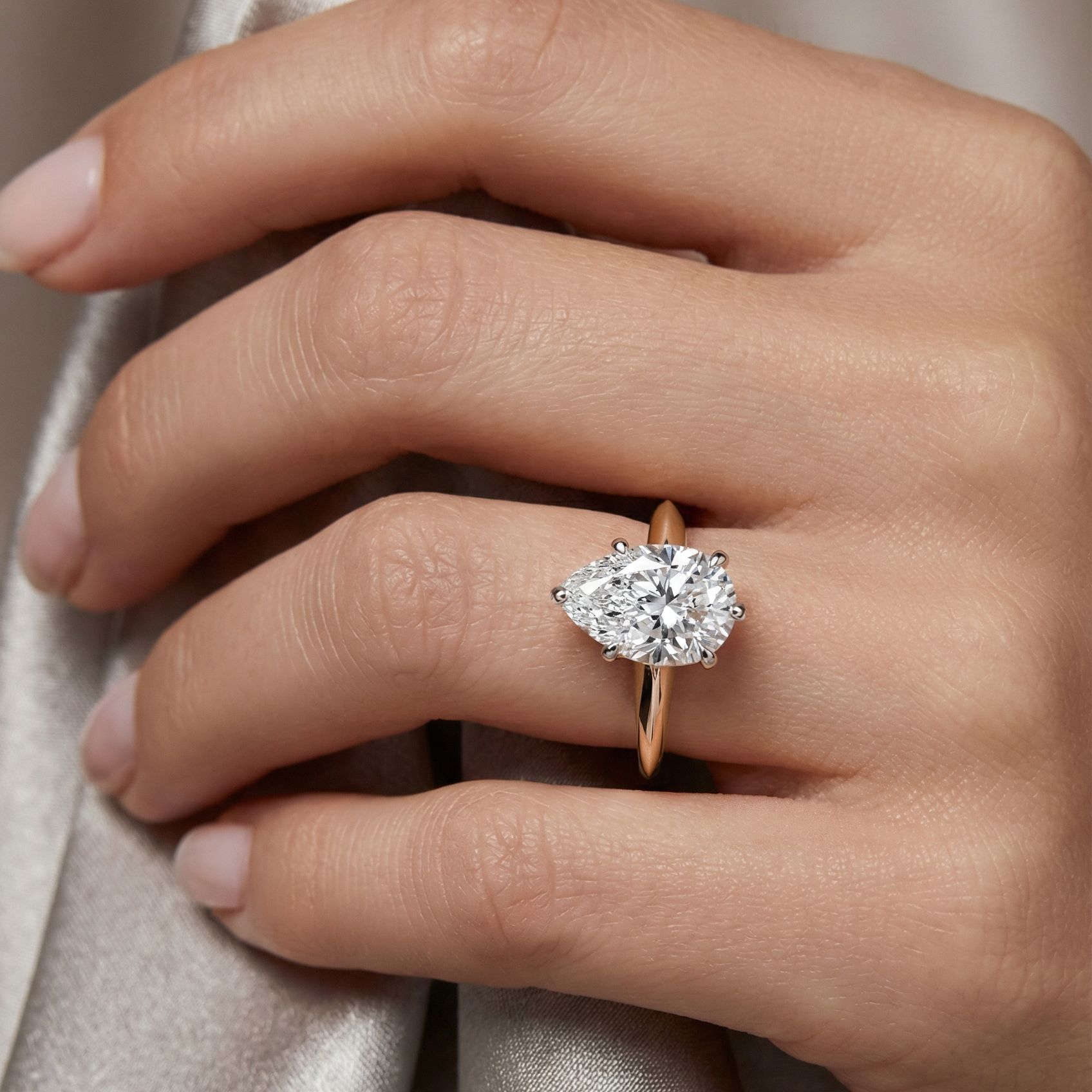 The Moon Ocean Solitaire Diamond Engagement Ring in 18ct Yellow Gold with Pear Centre Stone Alternate shot 5