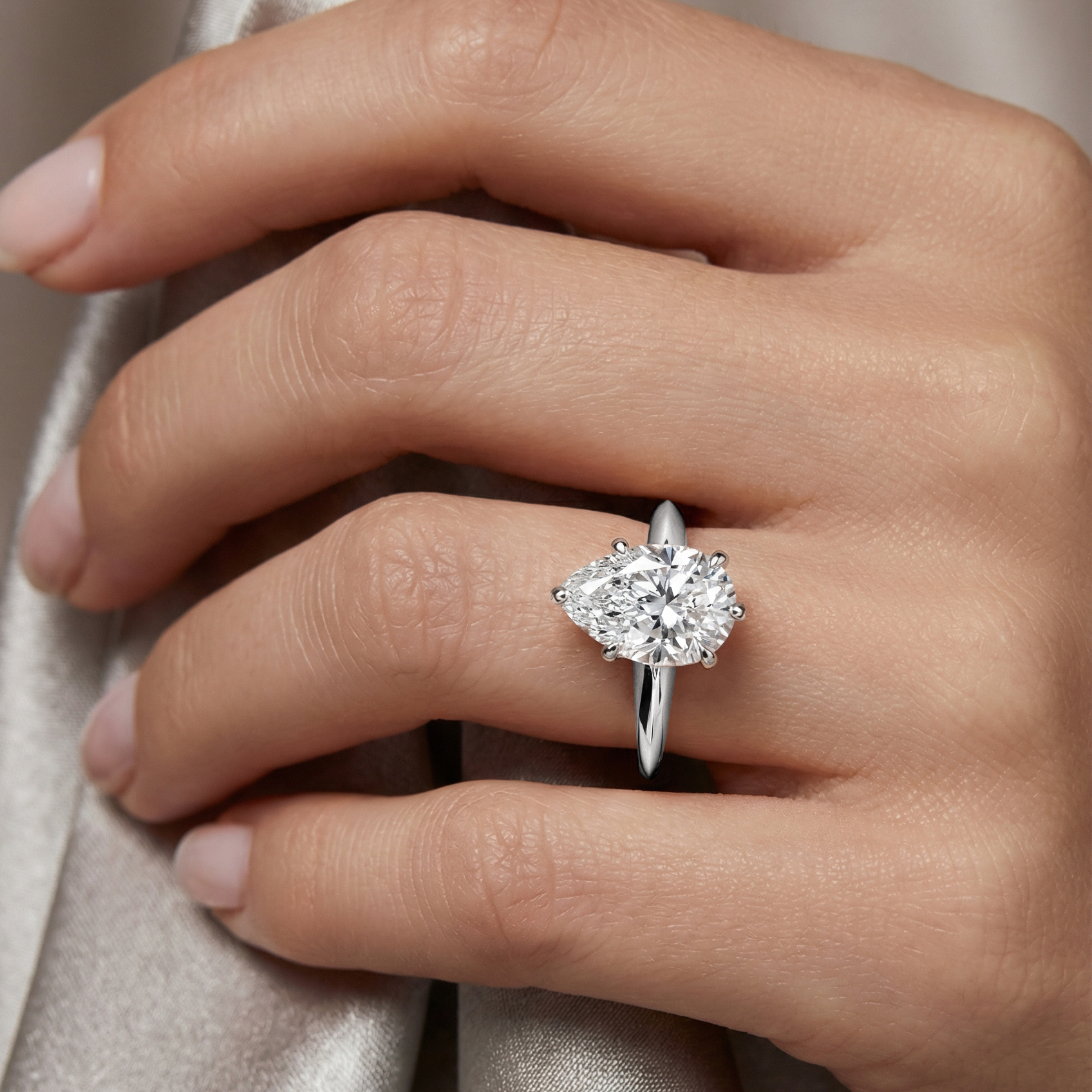 The Moon Ocean Solitaire Diamond Engagement Ring in Platinum with Pear Centre Stone Alternate shot 5