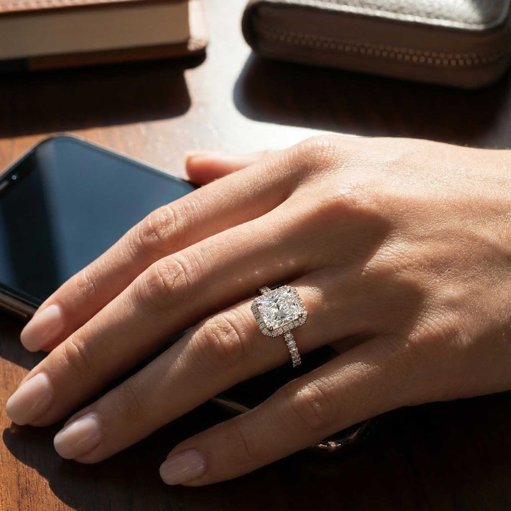 Celestial Halo Diamond Engagement Ring in 18ct Rose Gold with Radiant Centre Stone Alternate shot 5