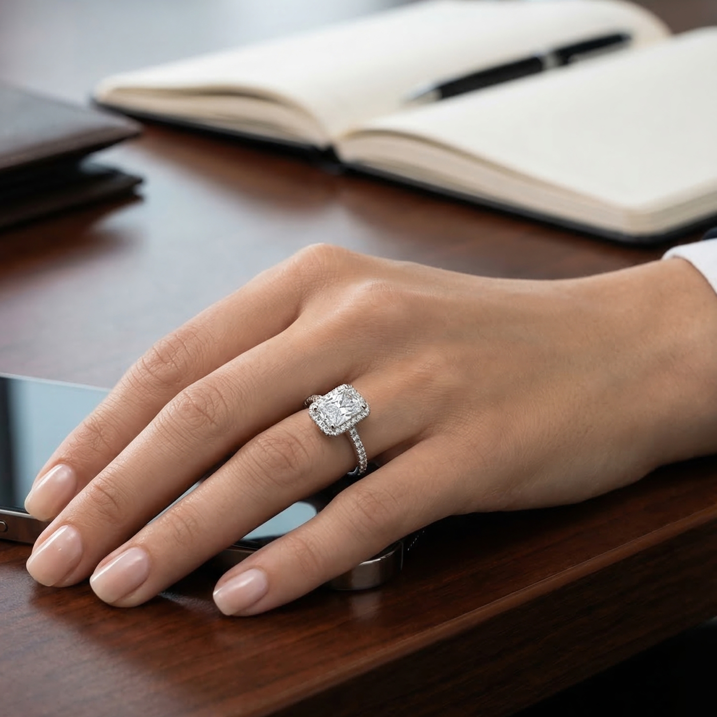 Celestial Halo Diamond Engagement Ring in 18ct White Gold with Radiant Centre Stone Alternate shot 5