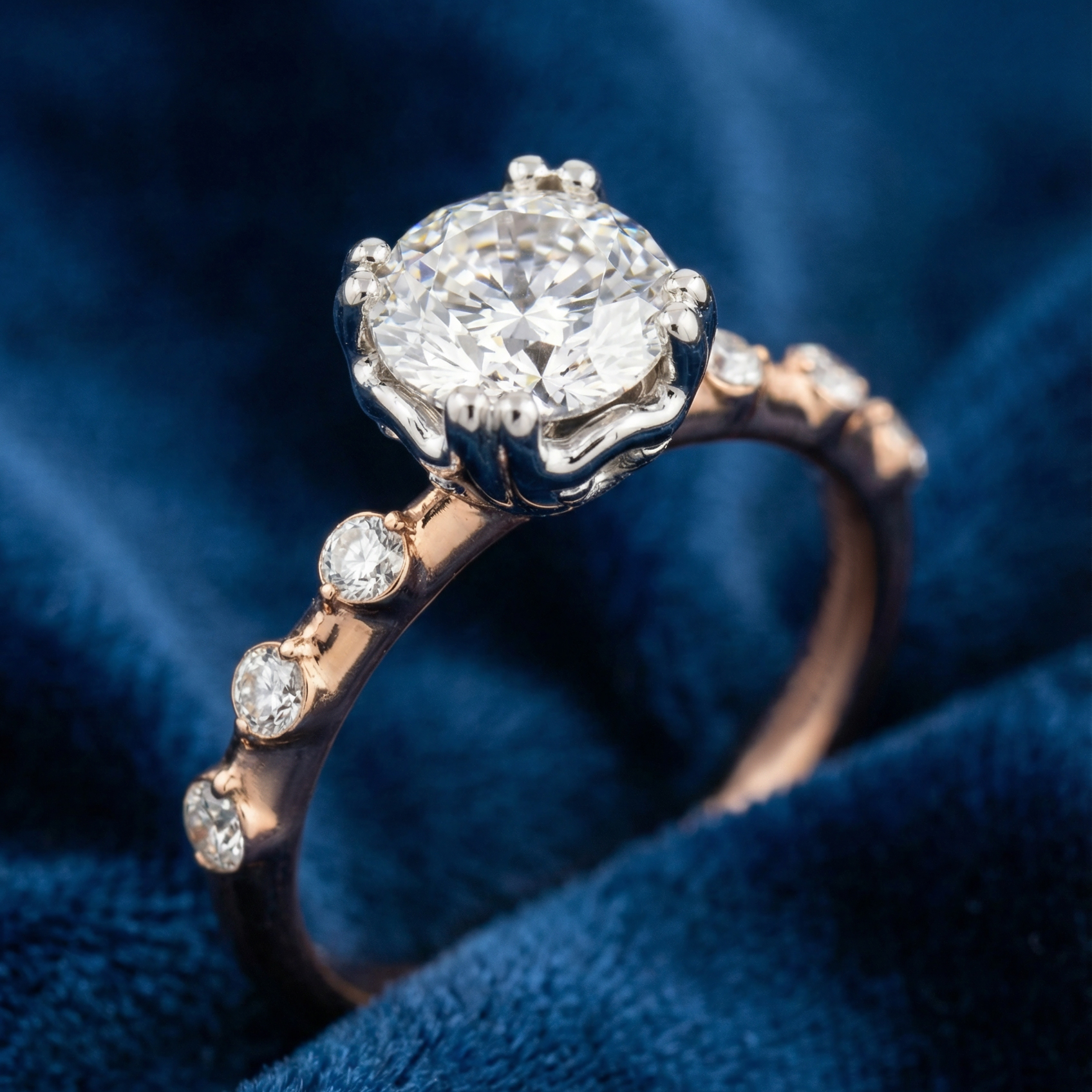 Pleiades Vintage Diamond Engagement Ring in 18ct Rose Gold with Round Centre Stone Alternate shot 6
