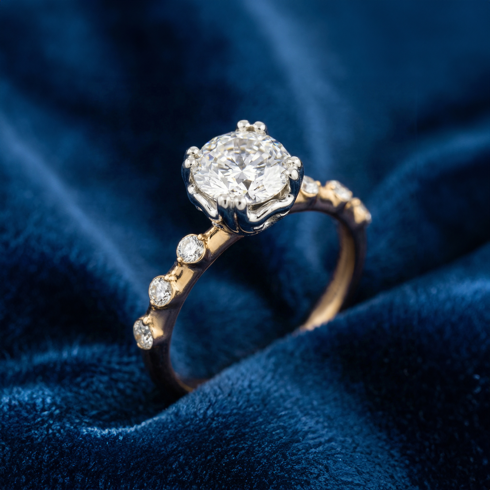 Pleiades Vintage Diamond Engagement Ring in 18ct Yellow Gold with Round Centre Stone Alternate shot 6