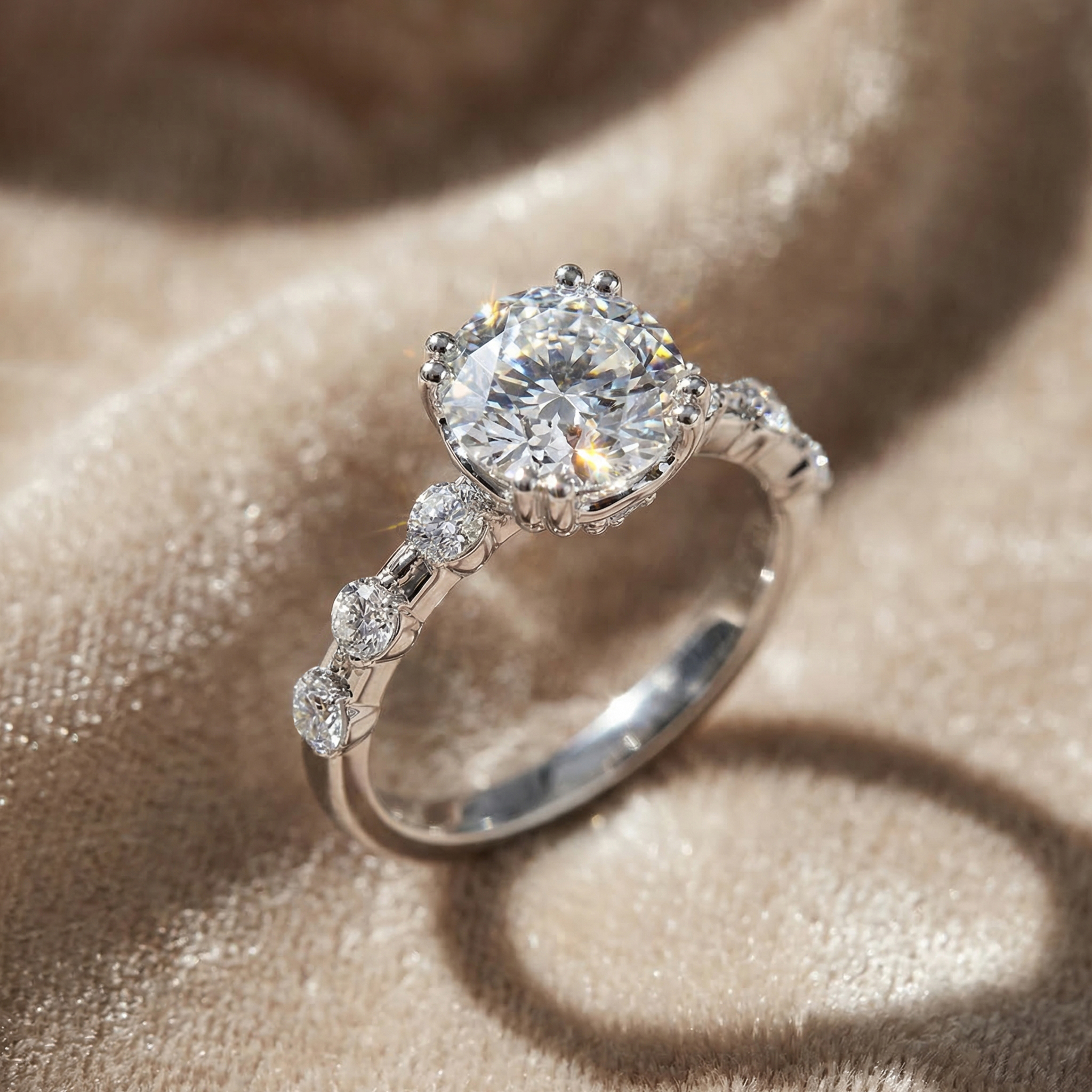 Pleiades Vintage Diamond Engagement Ring in 18ct White Gold with Round Centre Stone Alternate shot 6