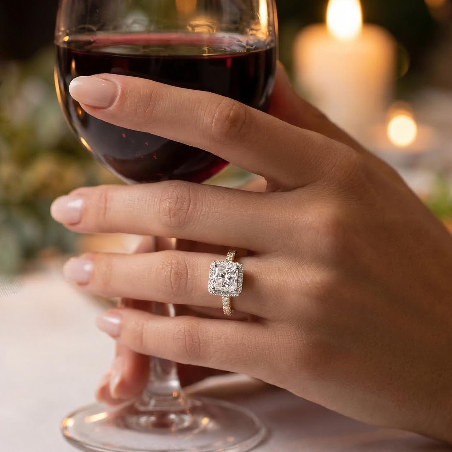 Celestial Halo Diamond Engagement Ring in 18ct Yellow Gold with Princess Centre Stone Alternate shot 5