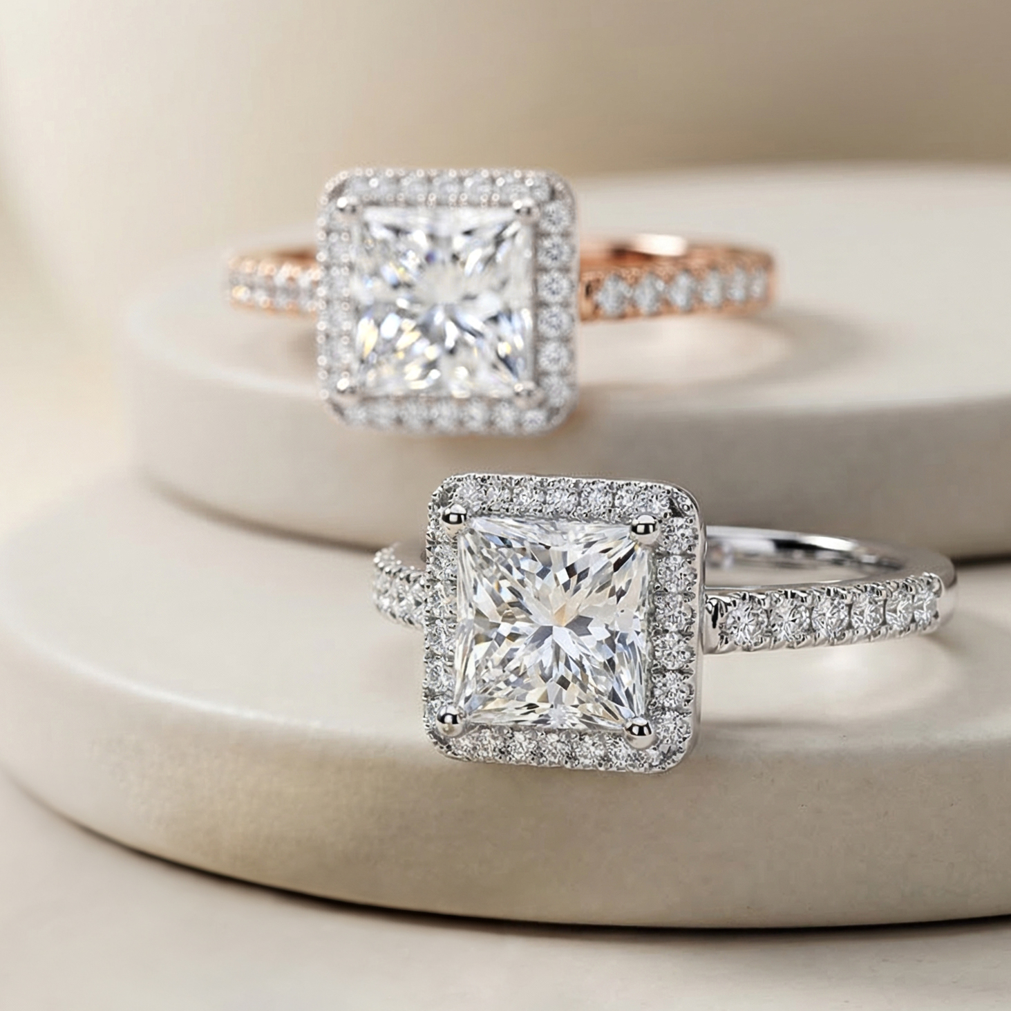 Celestial Halo Diamond Engagement Ring in 18ct Rose Gold with Princess Centre Stone Alternate shot 6