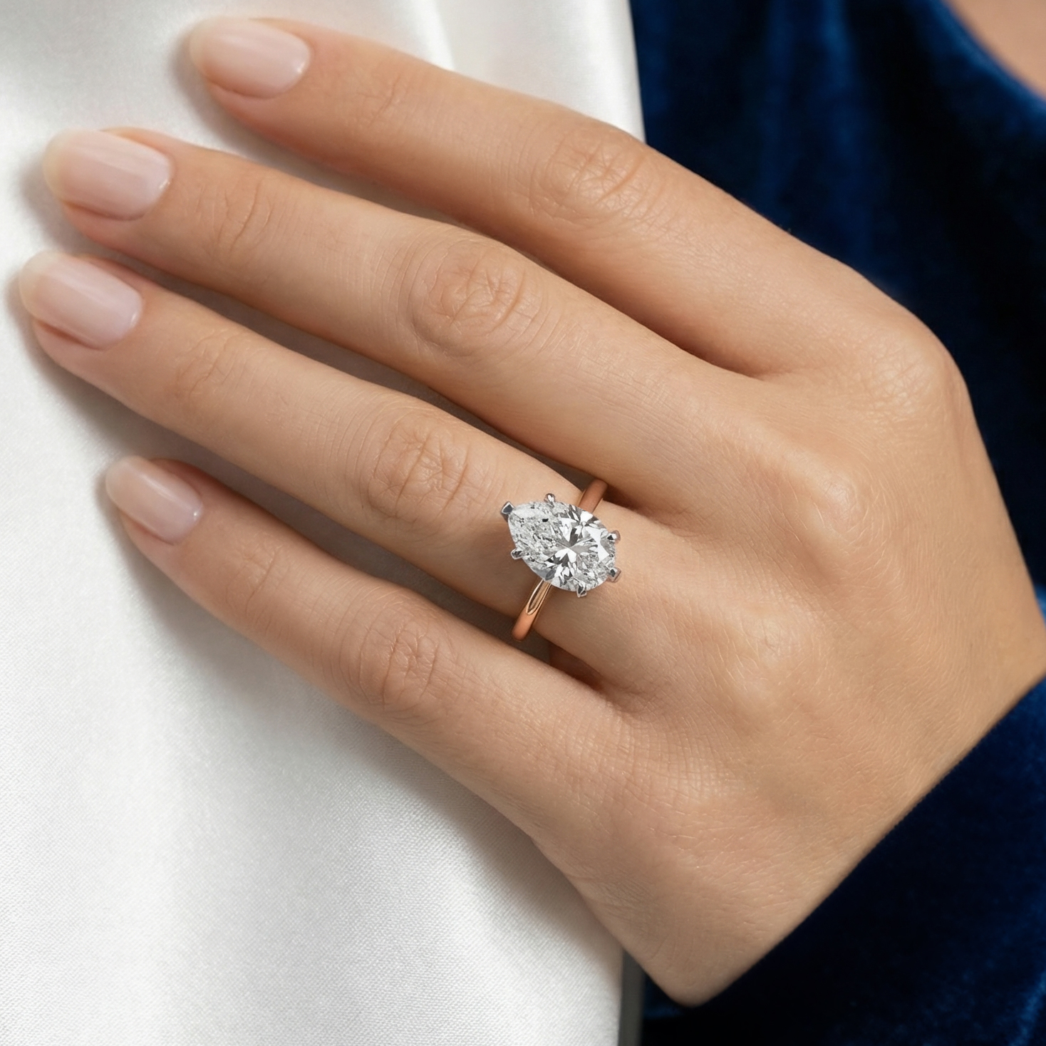 The Moon Ocean Solitaire Diamond Engagement Ring in 18ct Rose Gold with Pear Centre Stone Alternate shot 4
