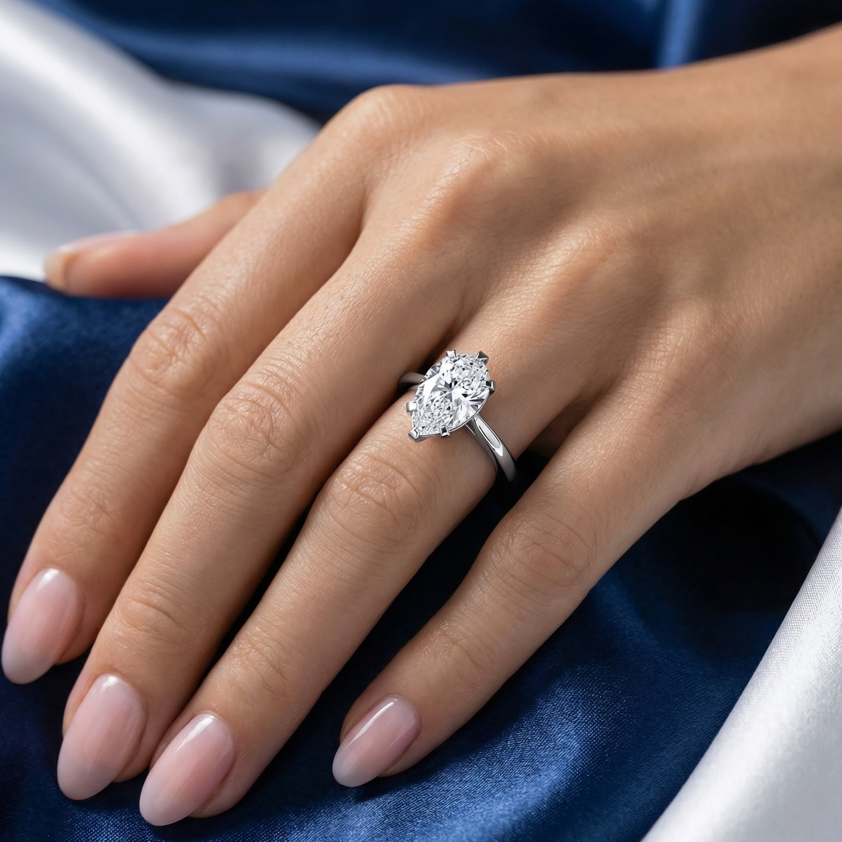The Moon Ocean Solitaire Diamond Engagement Ring in 18ct White Gold with Pear Centre Stone Alternate shot 4