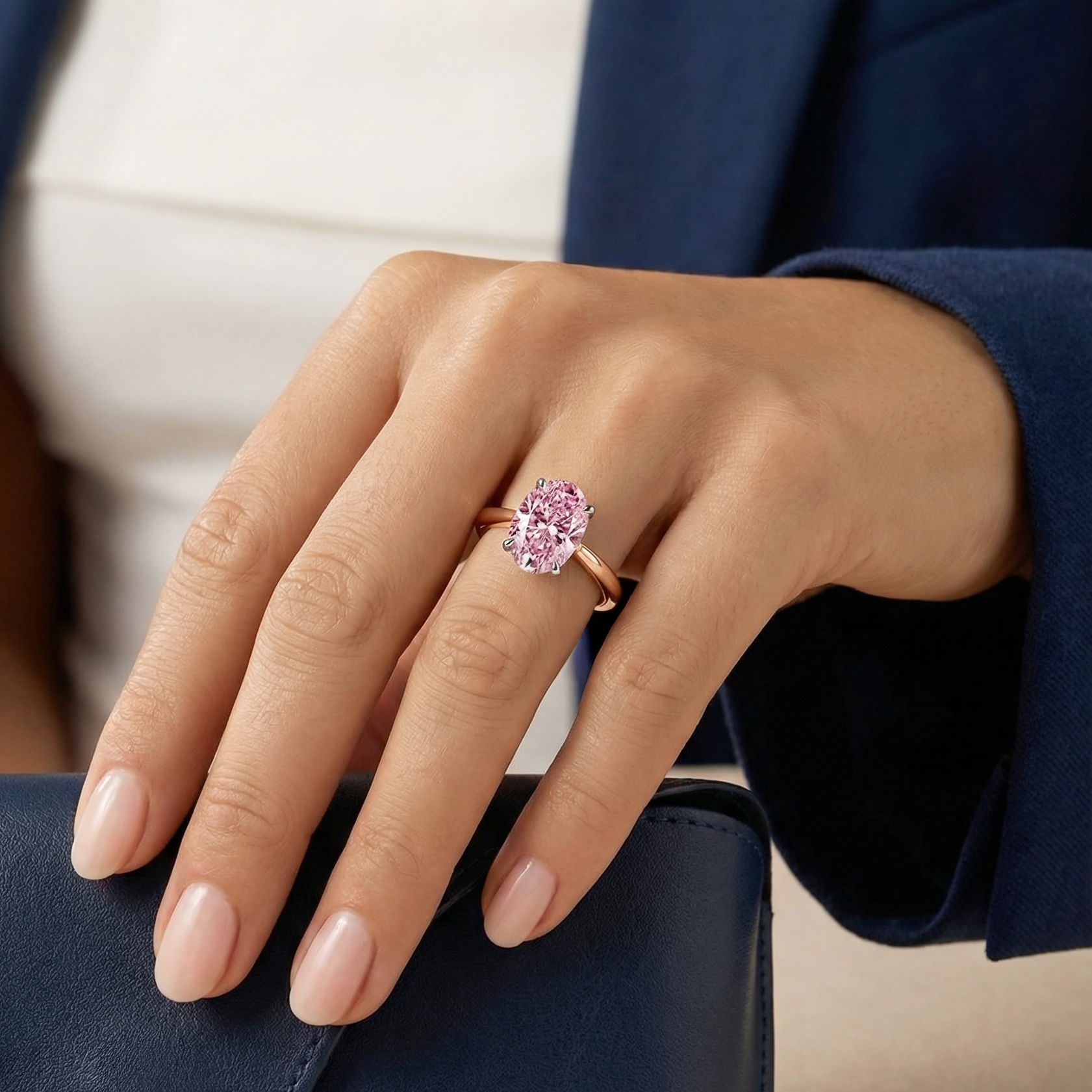 The Moon Ocean Solitaire Diamond Engagement Ring in 18ct Rose Gold with Oval Centre Stone Alternate shot 4