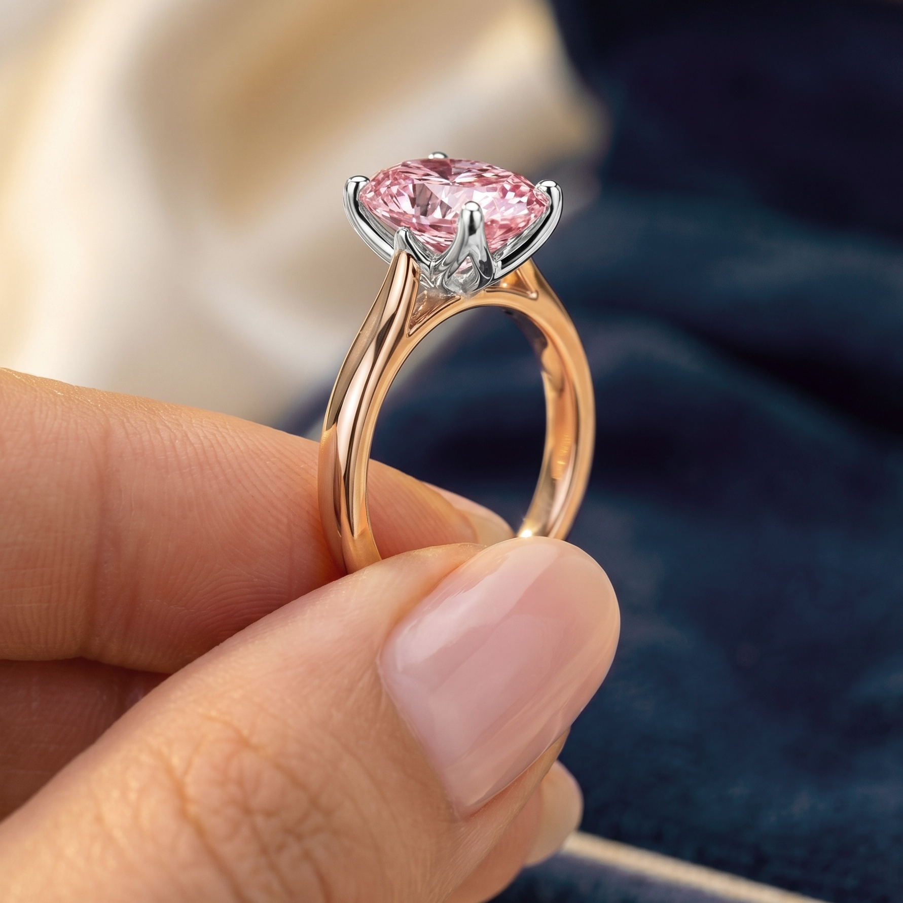 The Moon Ocean Solitaire Diamond Engagement Ring in 18ct Rose Gold with Oval Centre Stone Alternate shot 5