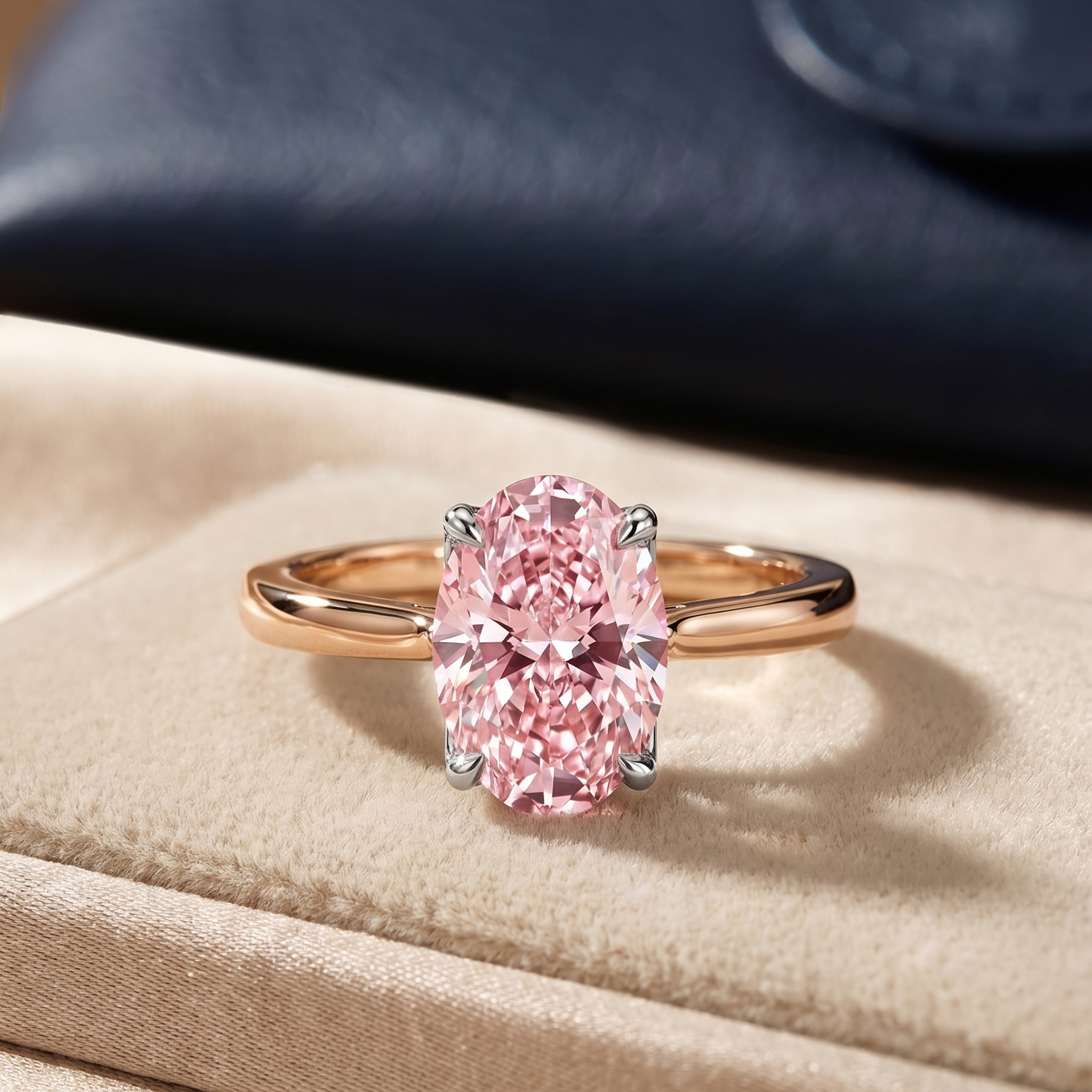 The Moon Ocean Solitaire Diamond Engagement Ring in 18ct Rose Gold with Oval Centre Stone Alternate shot 6